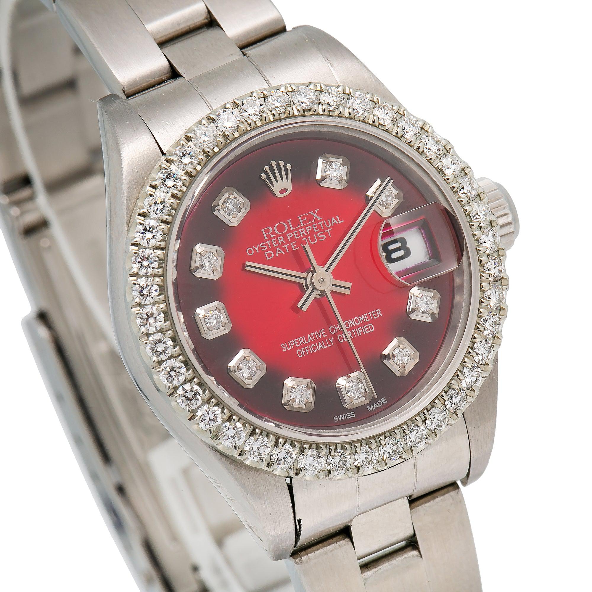 ROLEX DATEJUST 79190 26MM BLACK AND RED DIAMOND DIAL WITH OYSTER BRACELET