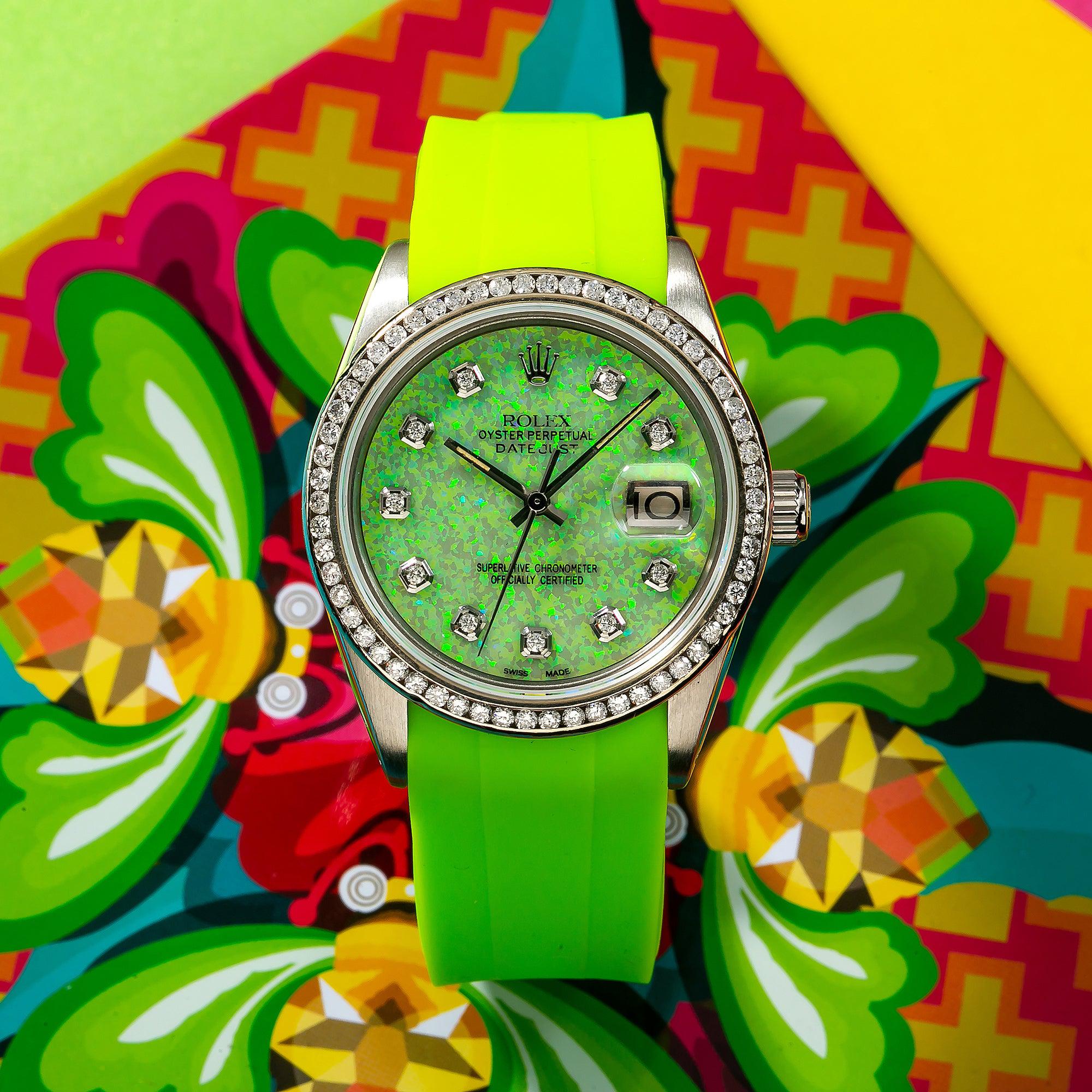 Rolex Datejust 16014 36MM Green Diamond Dial With Rubber Bracelet