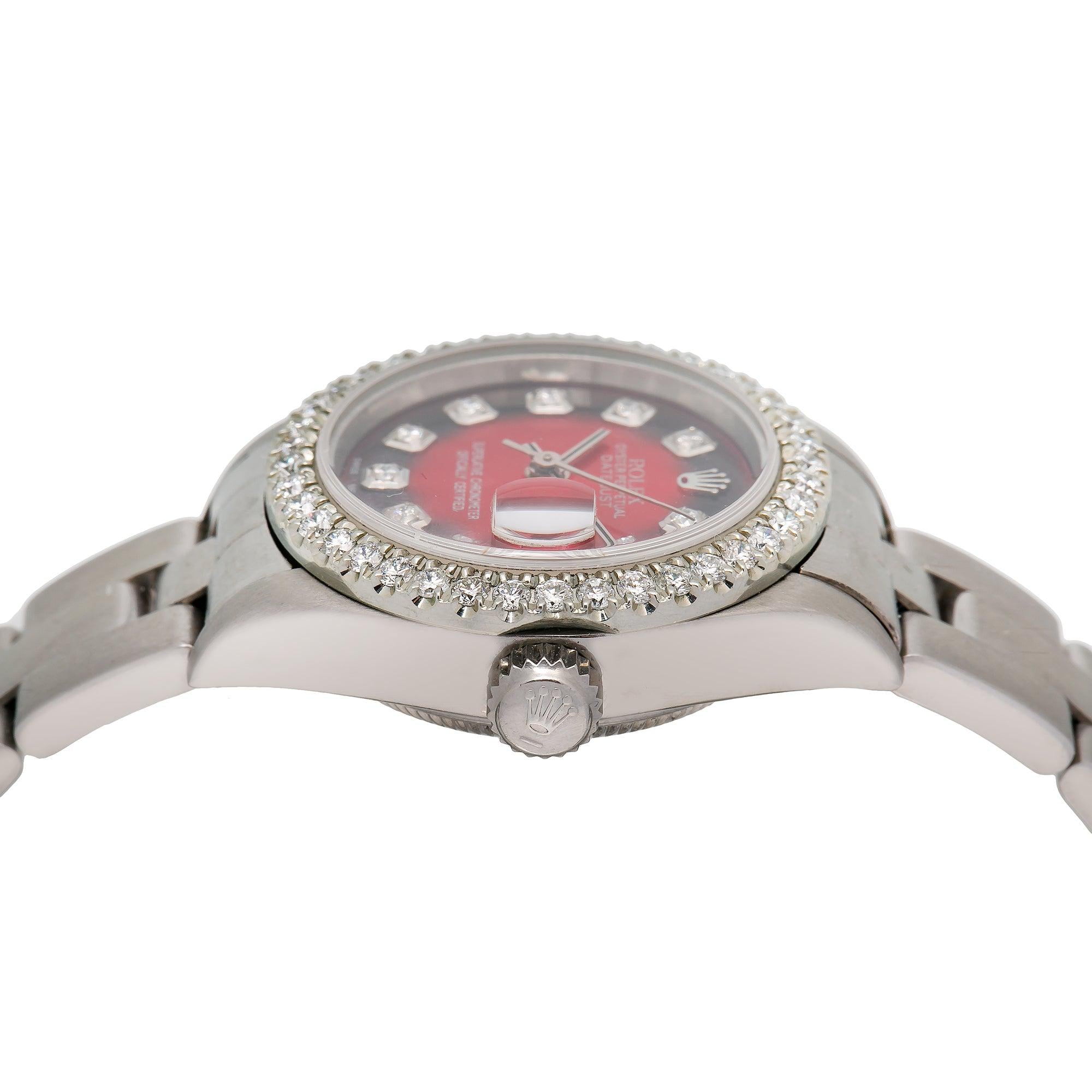 ROLEX DATEJUST 79190 26MM BLACK AND RED DIAMOND DIAL WITH OYSTER BRACELET