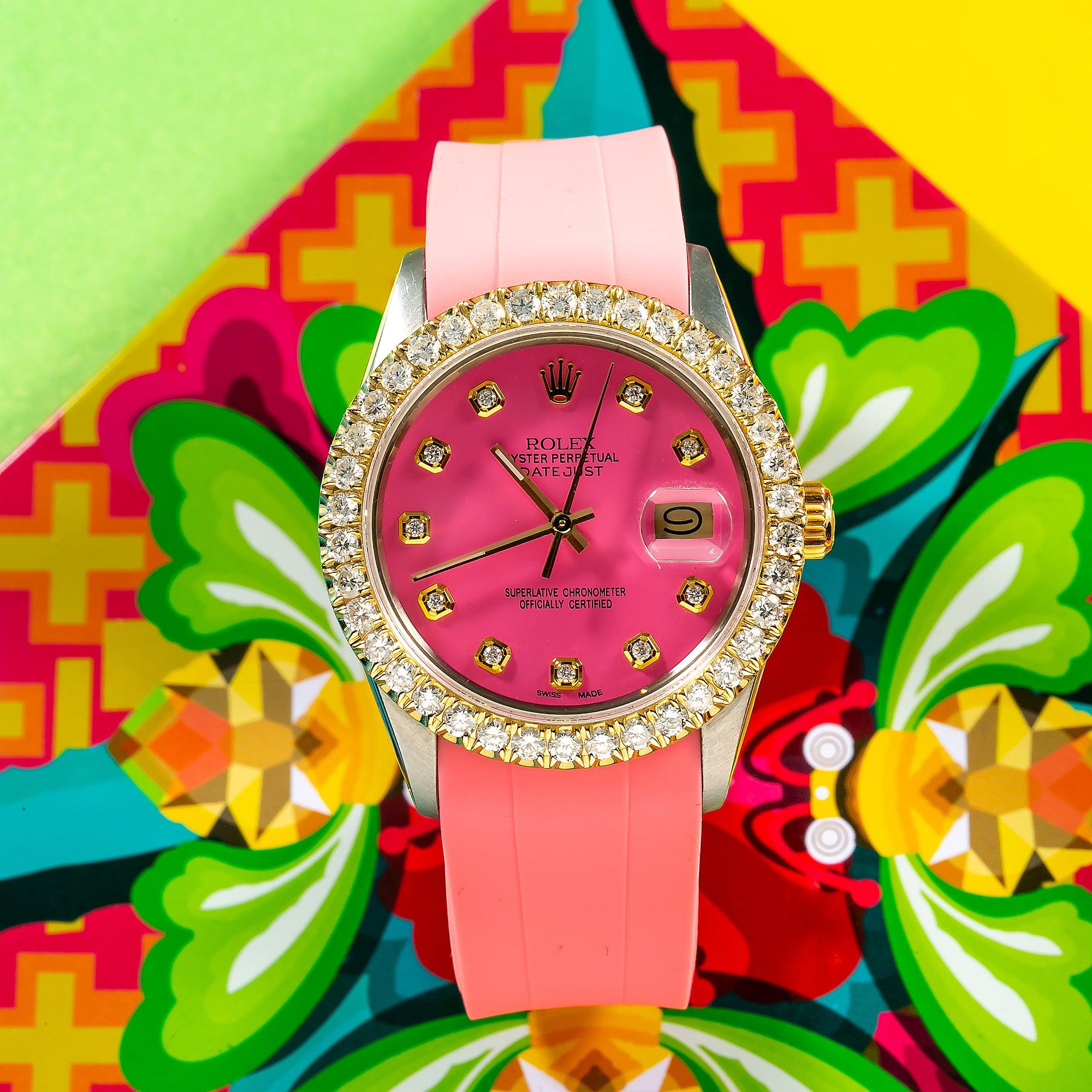 Rolex Datejust 16014 36MM Pink Diamond Dial With Rubber Bracelet