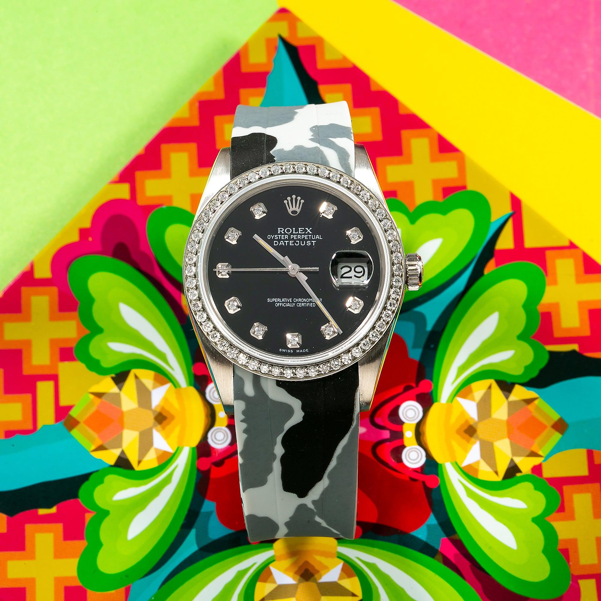 Rolex Datejust 16014 Black Diamond Dial With Rubber Camo Bracelet