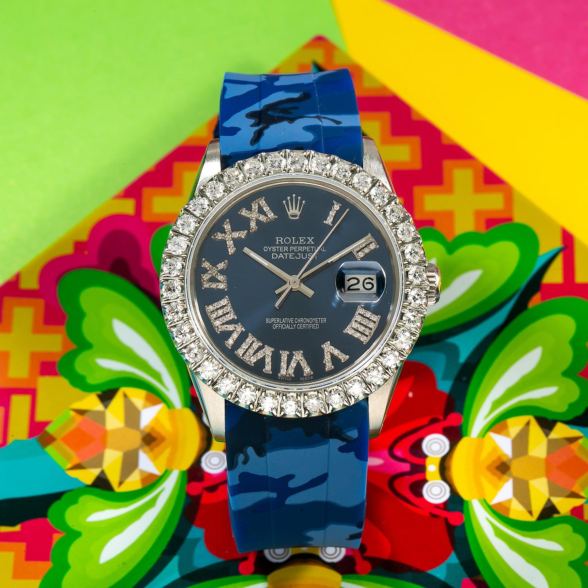 Rolex Datejust 16014 36MM Blue Diamond Dial With Rubber Bracelet