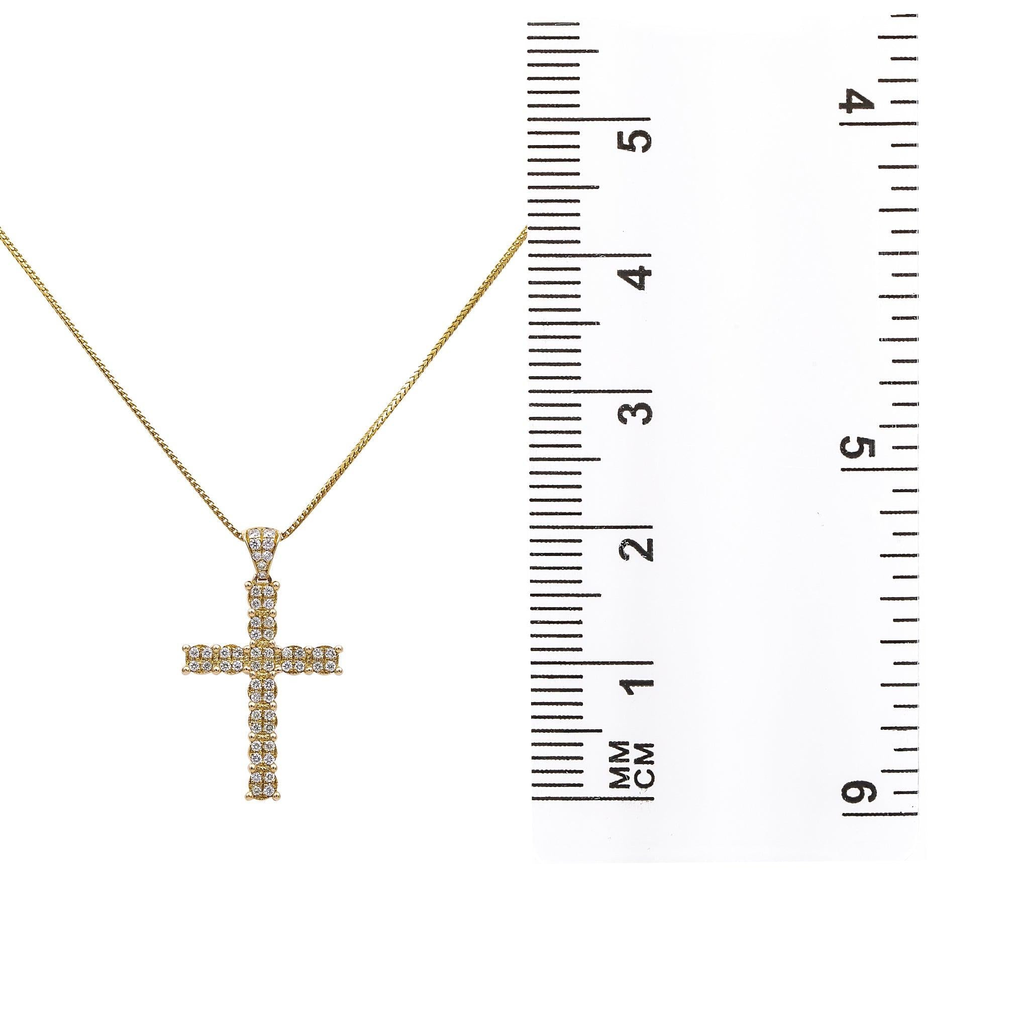 Unisex 18K Yellow Gold Cross Pendant Necklace With 0.45 CT Diamonds