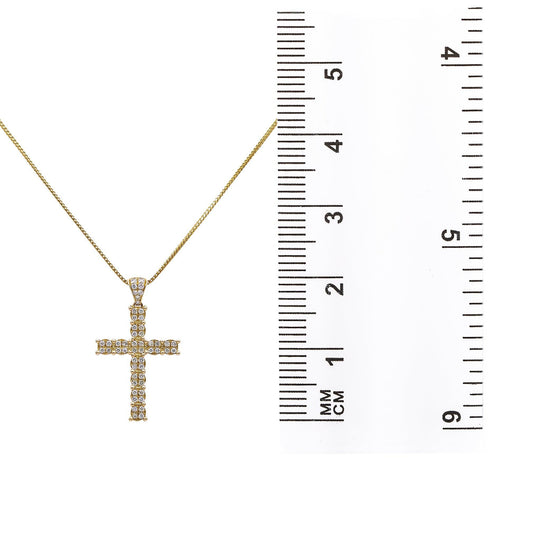 Unisex 18K Yellow Gold Cross Pendant Necklace With 0.45 CT Diamonds