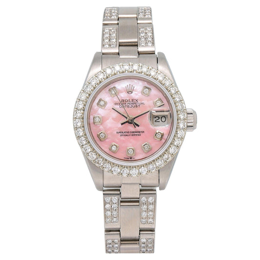 Rolex Datejust 26MM Pink MOP Diamond Dial With Stainless Steel Bracelet