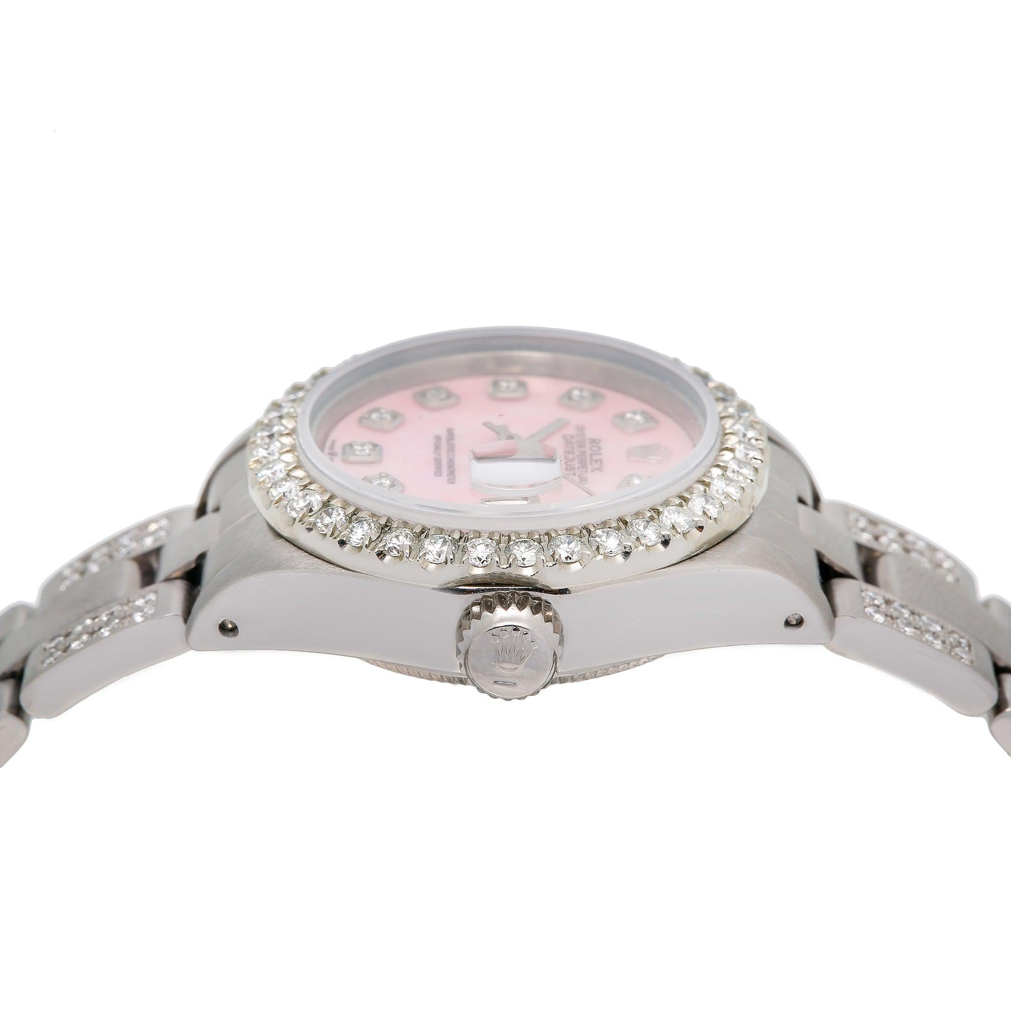 Rolex Datejust 26MM Pink MOP Diamond Dial With Stainless Steel Bracelet