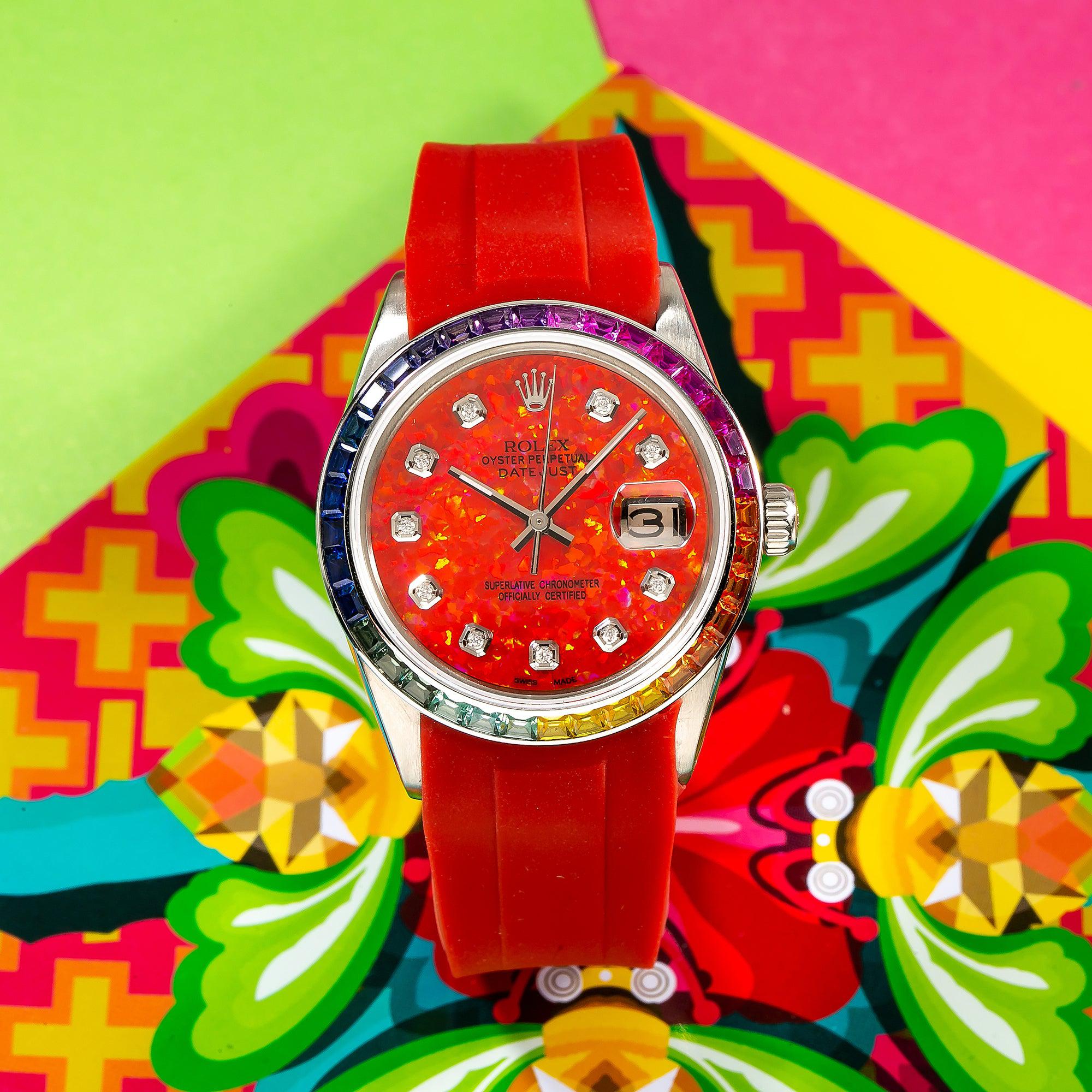 Rolex Datejust 16014 36MM Red Diamond Dial With Rubber Red Bracelet