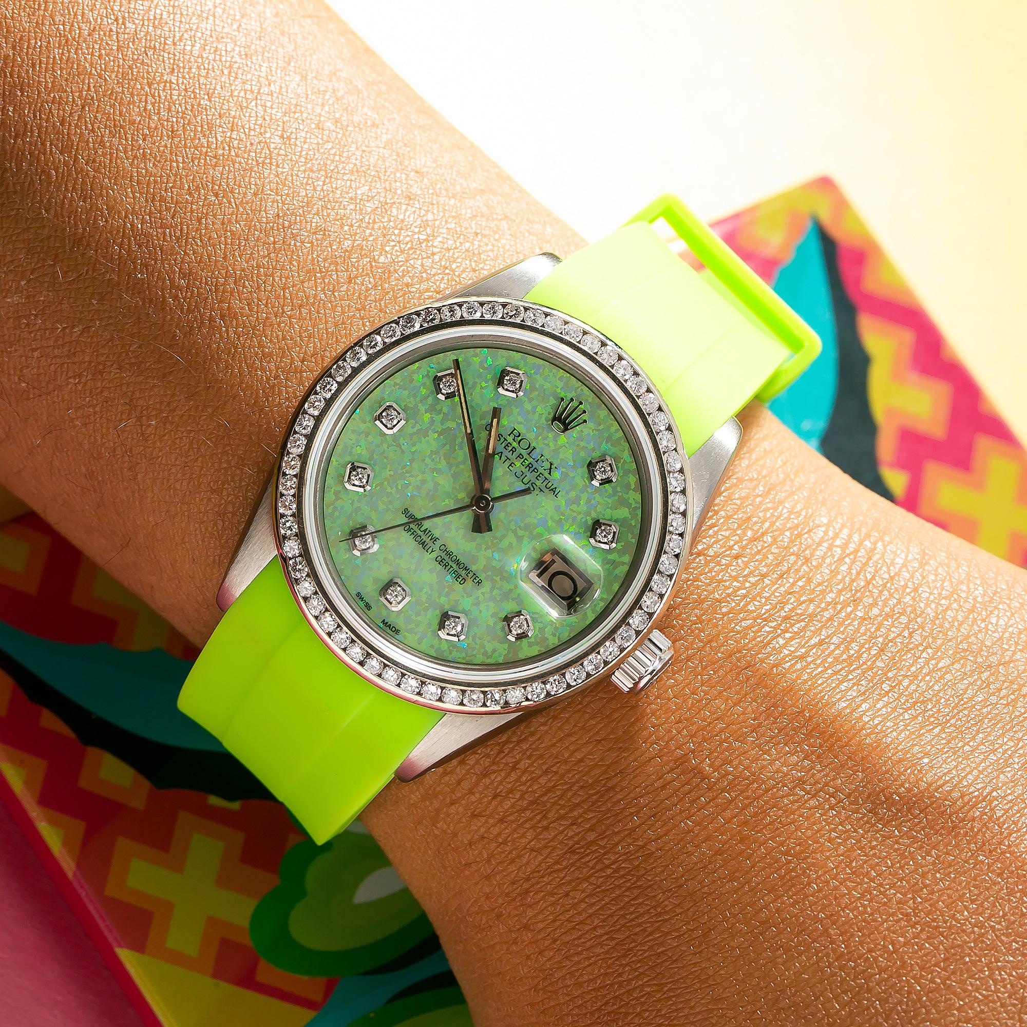 Rolex Datejust 16014 36MM Green Diamond Dial With Rubber Bracelet