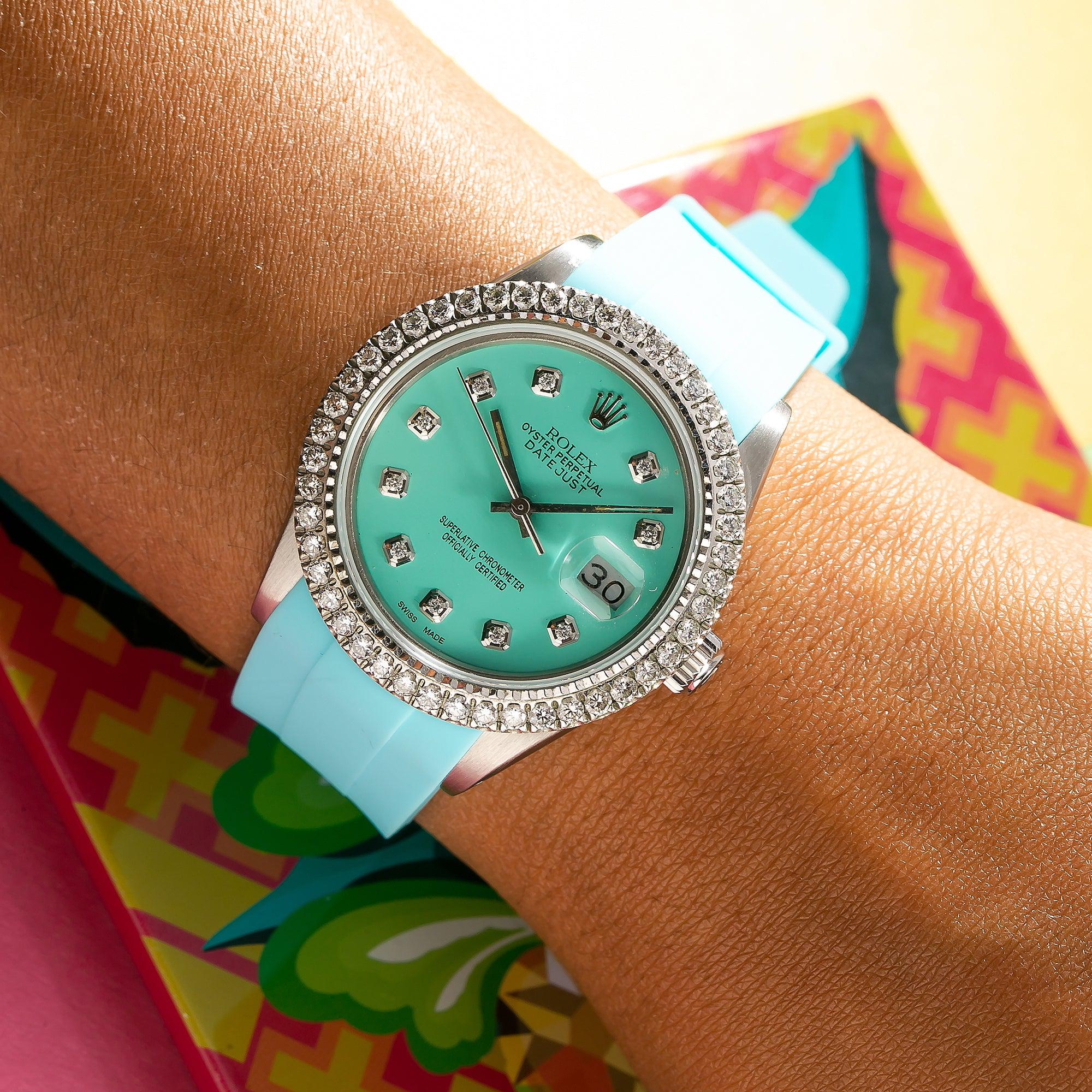 Rolex Datejust 16014 36MM Turquoise Diamond Dial With Rubber Bracelet