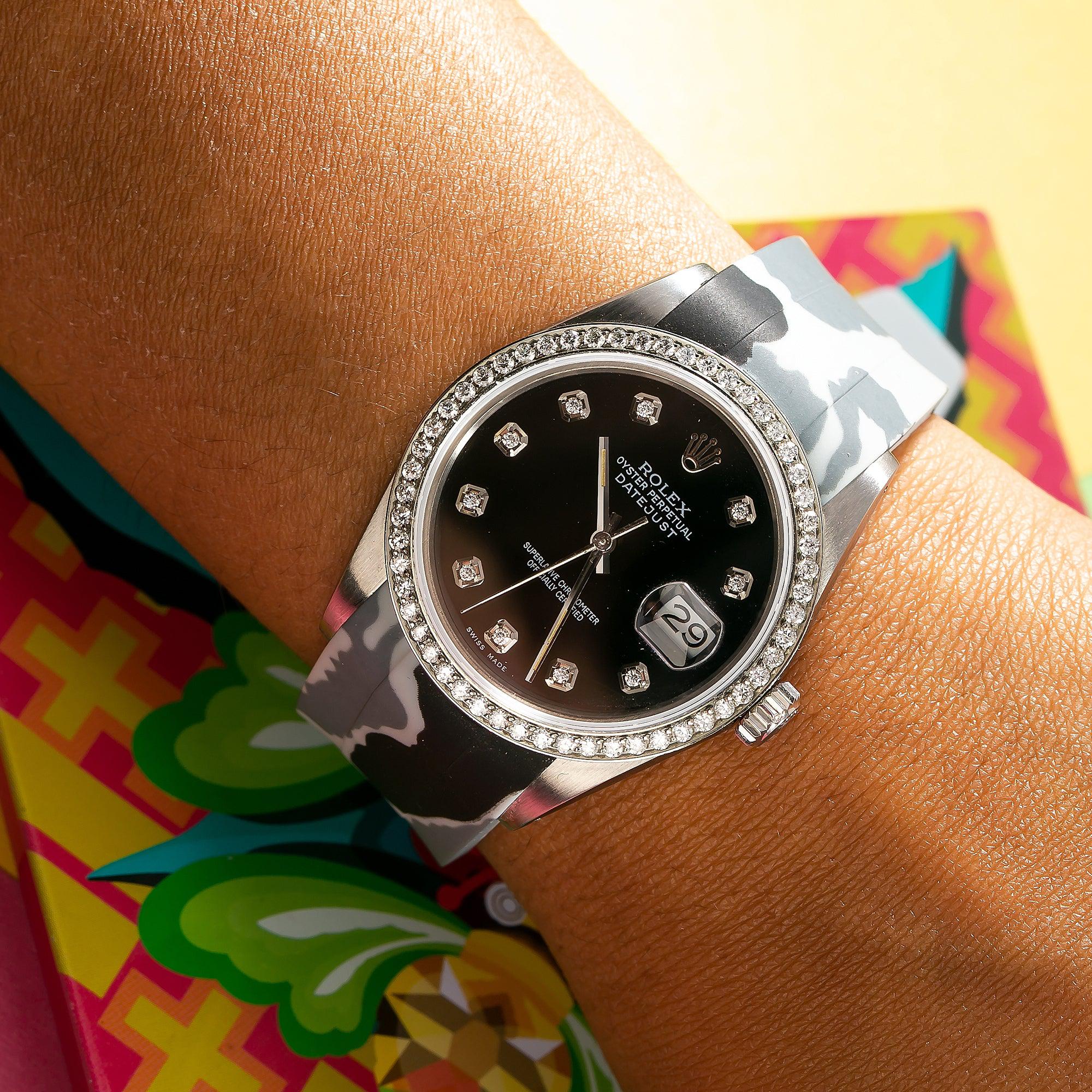 Rolex Datejust 16014 Black Diamond Dial With Rubber Camo Bracelet