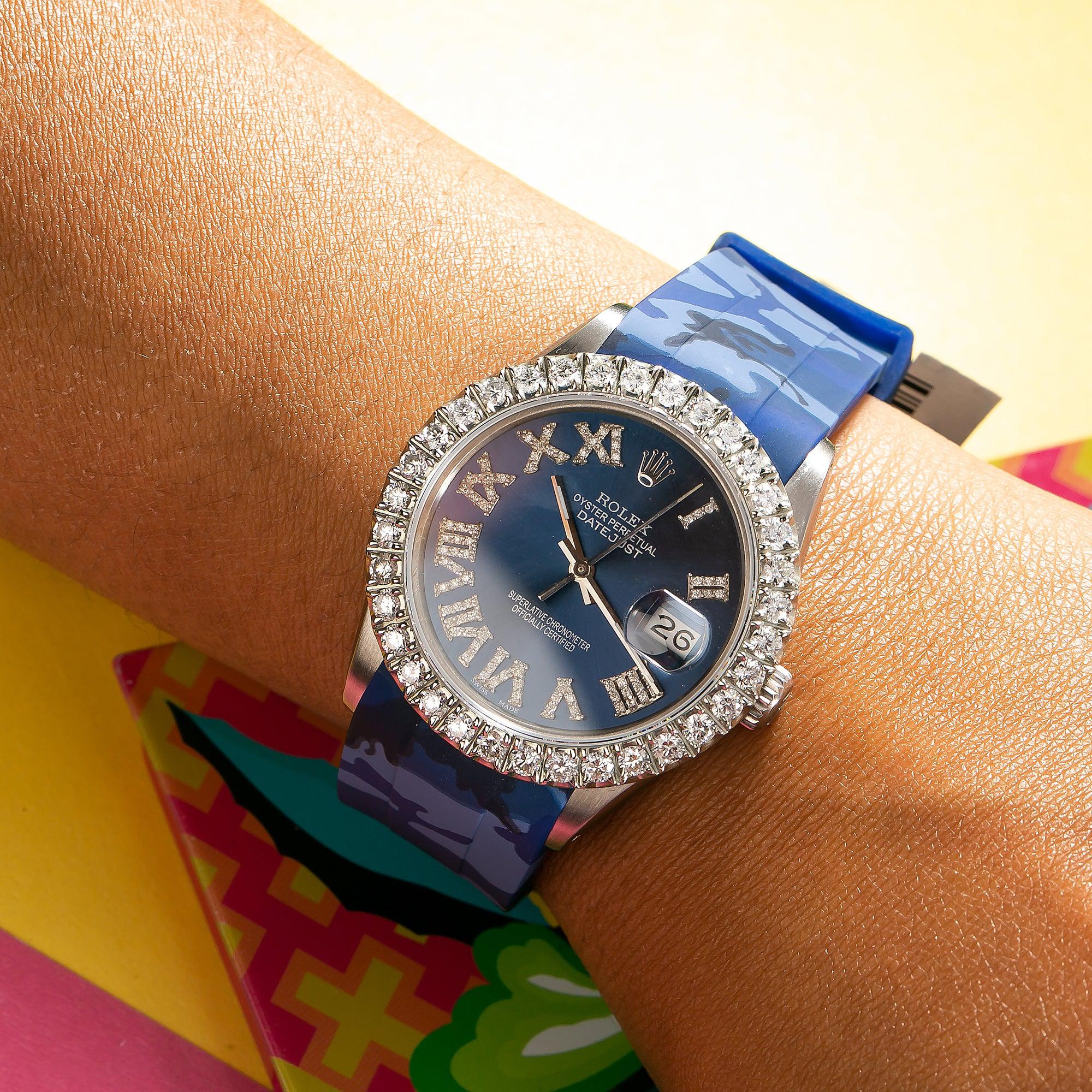 Rolex Datejust 16014 36MM Blue Diamond Dial With Rubber Bracelet