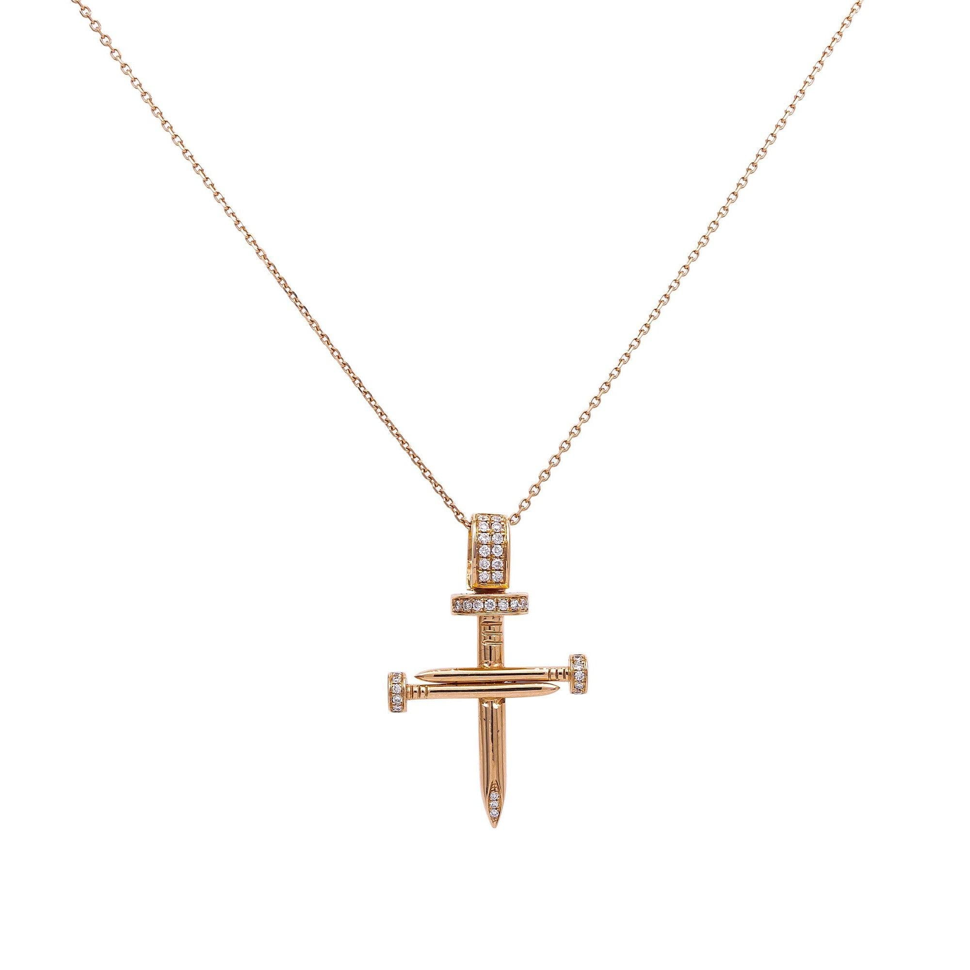 14K GOLD DIAMOND NAIL CROSS NECKLACE 0.35 CT