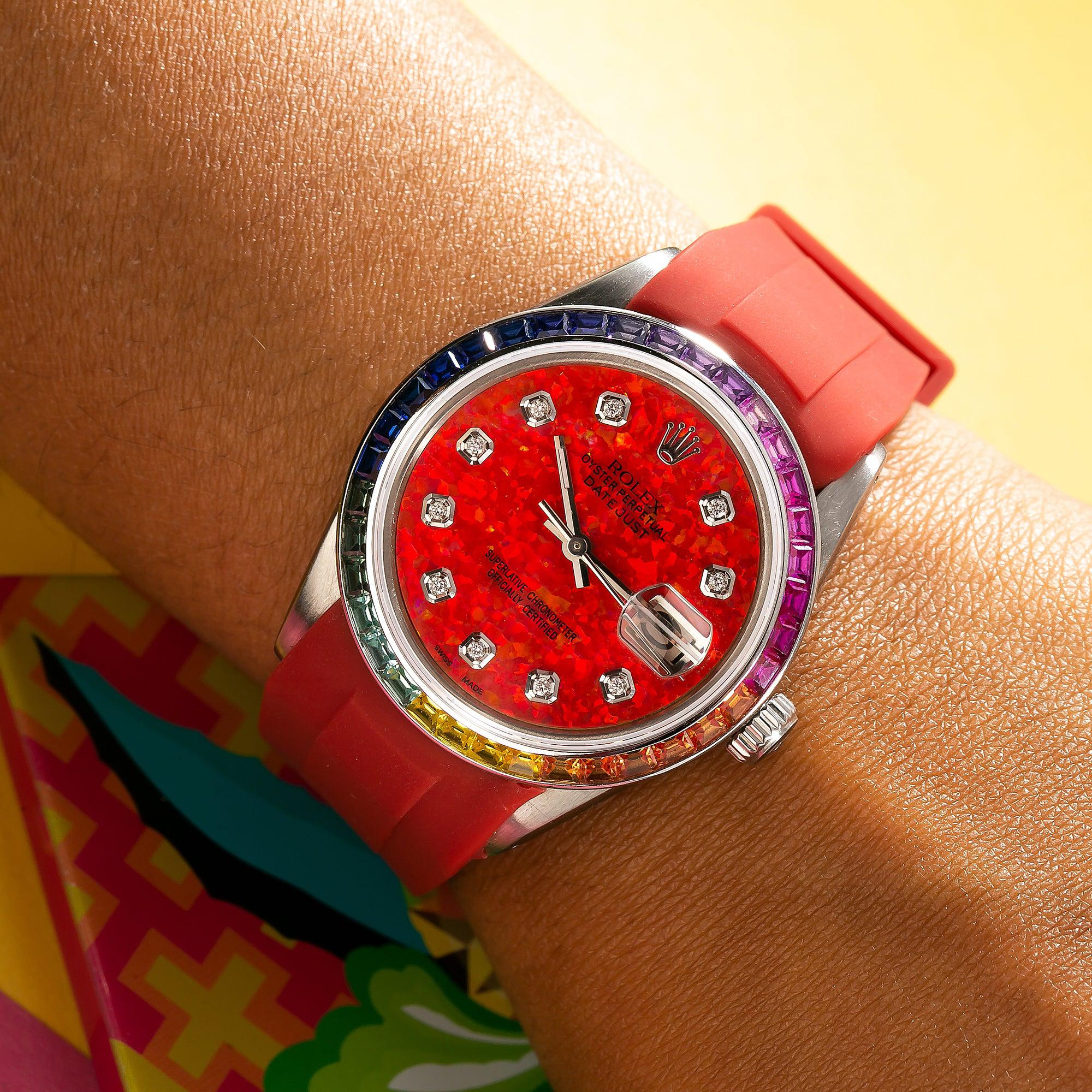 Rolex Datejust 16014 36MM Red Diamond Dial With Rubber Red Bracelet