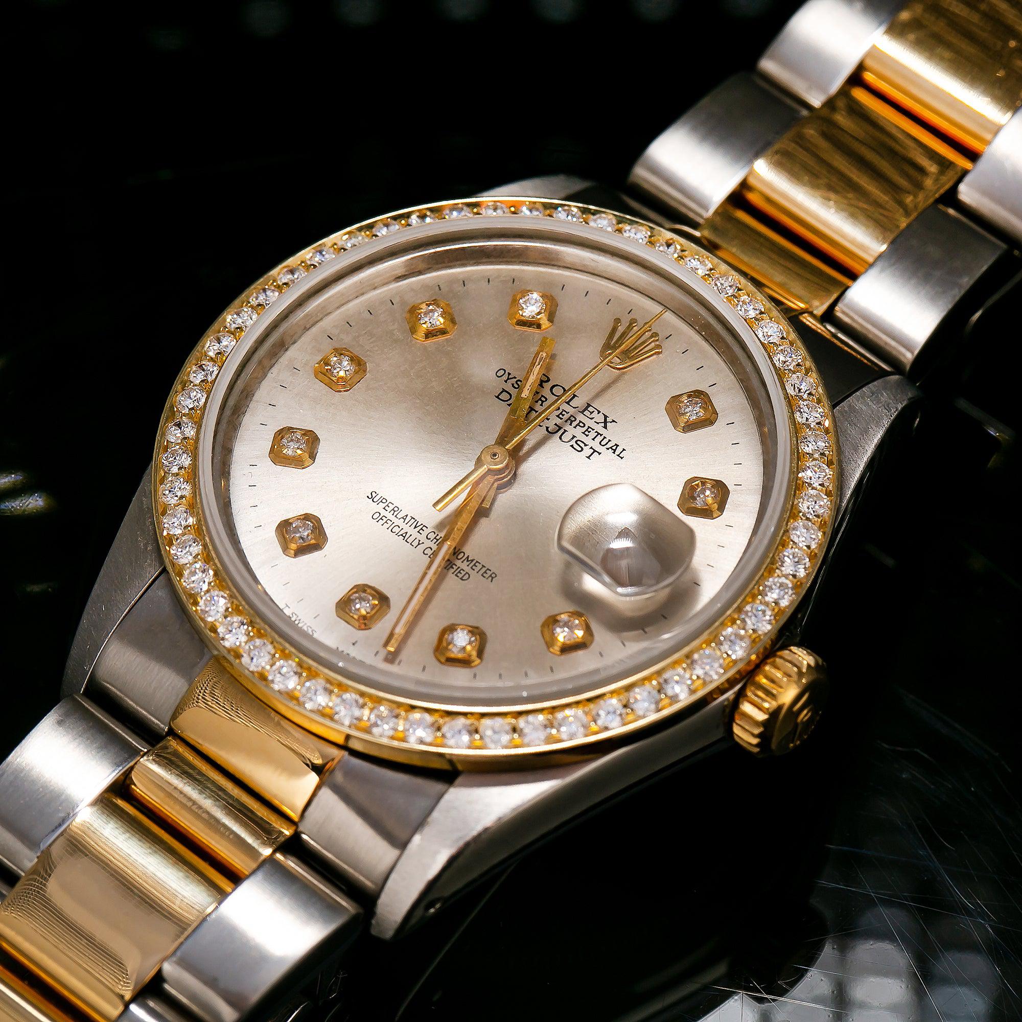 ROLEX DATEJUST 16013 36MM SILVER DIAMOND DIAL WITH TWO TONE OYSTER BRACELET