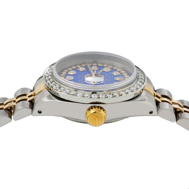 Rolex Lady-Datejust Diamond Watch, 69173 26mm, Blue Diamond Dial With 1.05 CT Diamonds Two Tone Bracelet