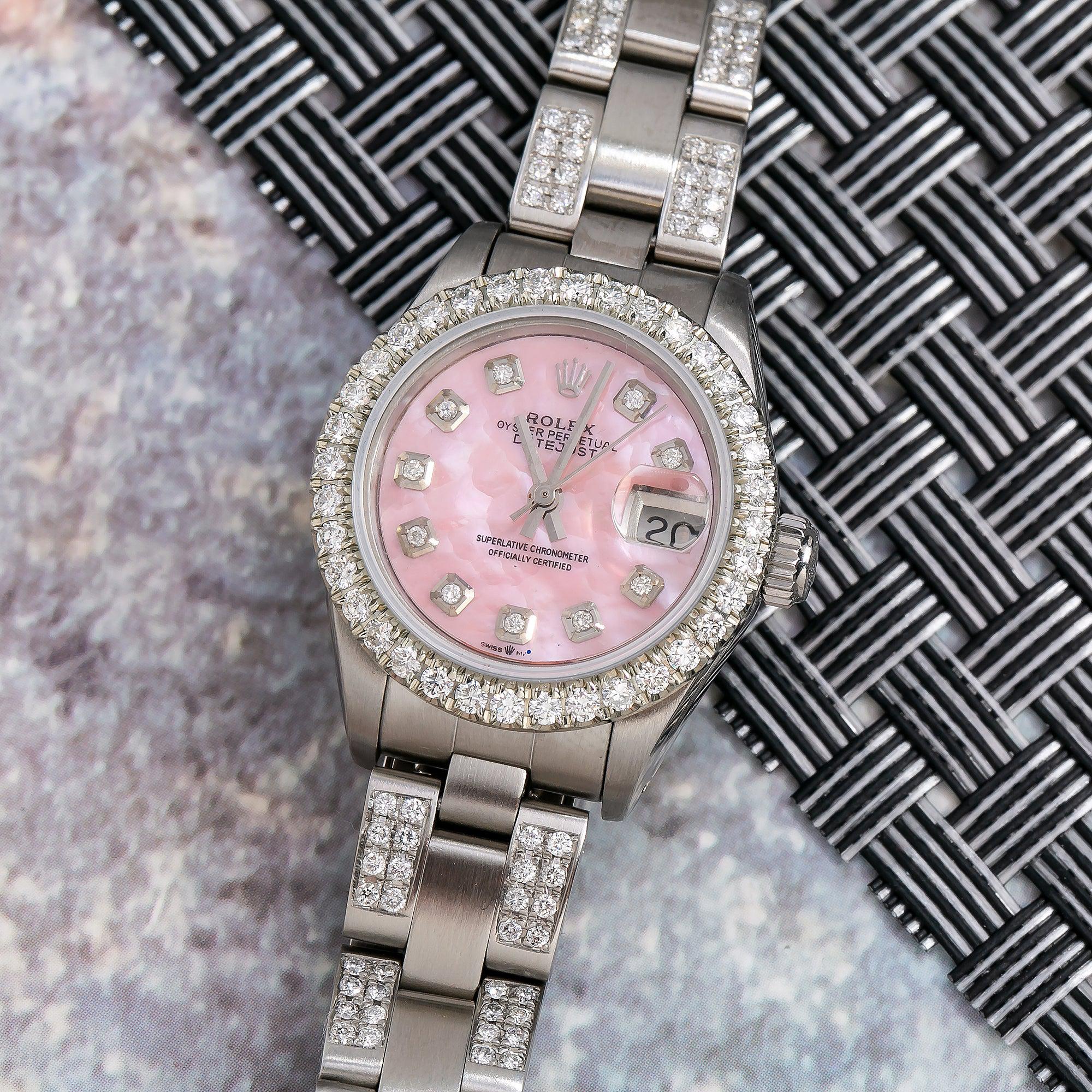 Rolex Datejust 26MM Pink MOP Diamond Dial With Stainless Steel Bracelet