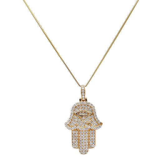 14k Yellow Gold Hamsa Pendant with 2.05 Ct Diamonds