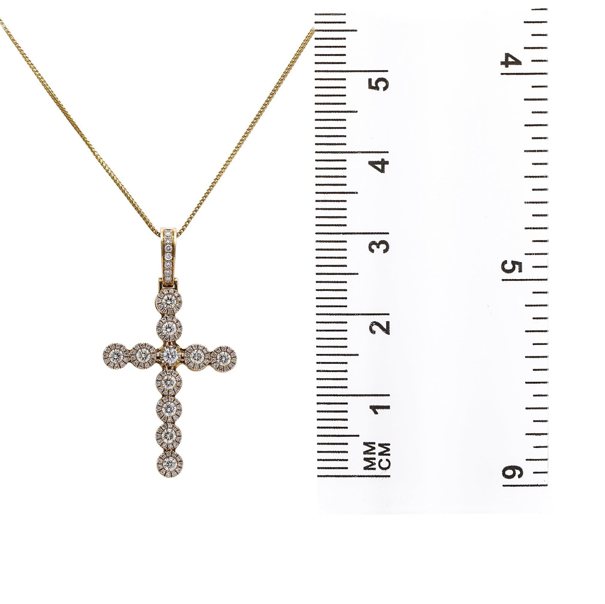 Unisex 14K Yellow Gold Cross Pendant with 1.28 CT Diamonds
