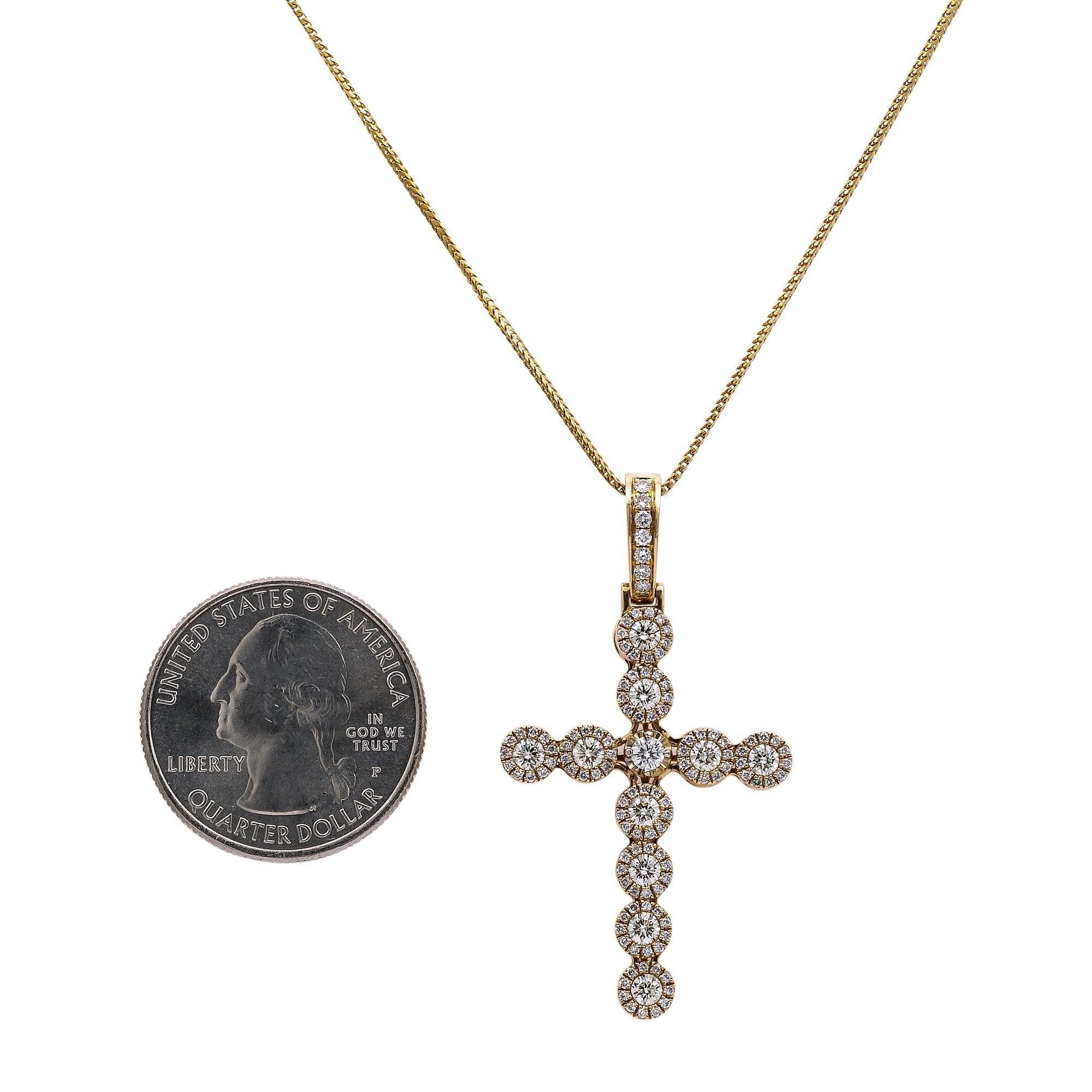 Unisex 14K Yellow Gold Cross Pendant with 1.28 CT Diamonds