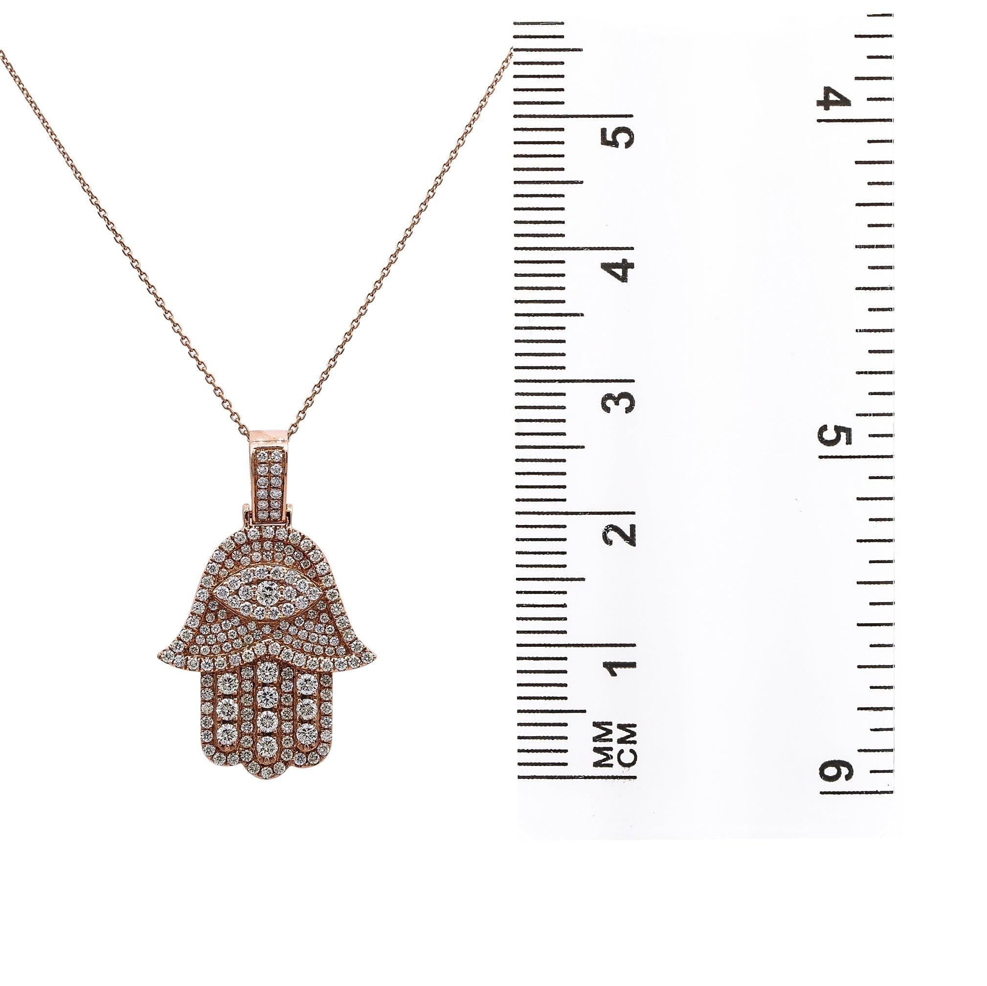 14K Rose Gold Hamsa Pendant with 2.45 CT Diamonds