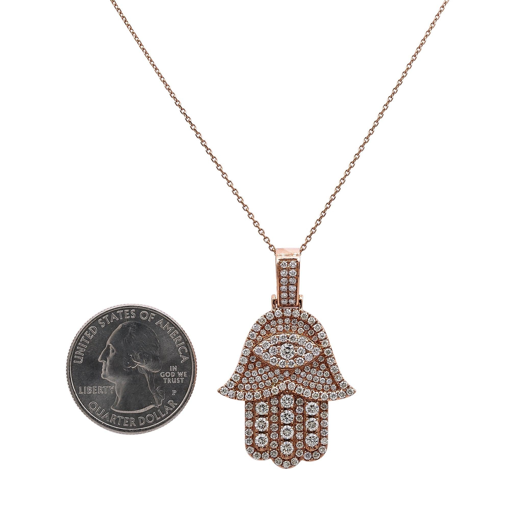 14K Rose Gold Hamsa Pendant with 2.45 CT Diamonds