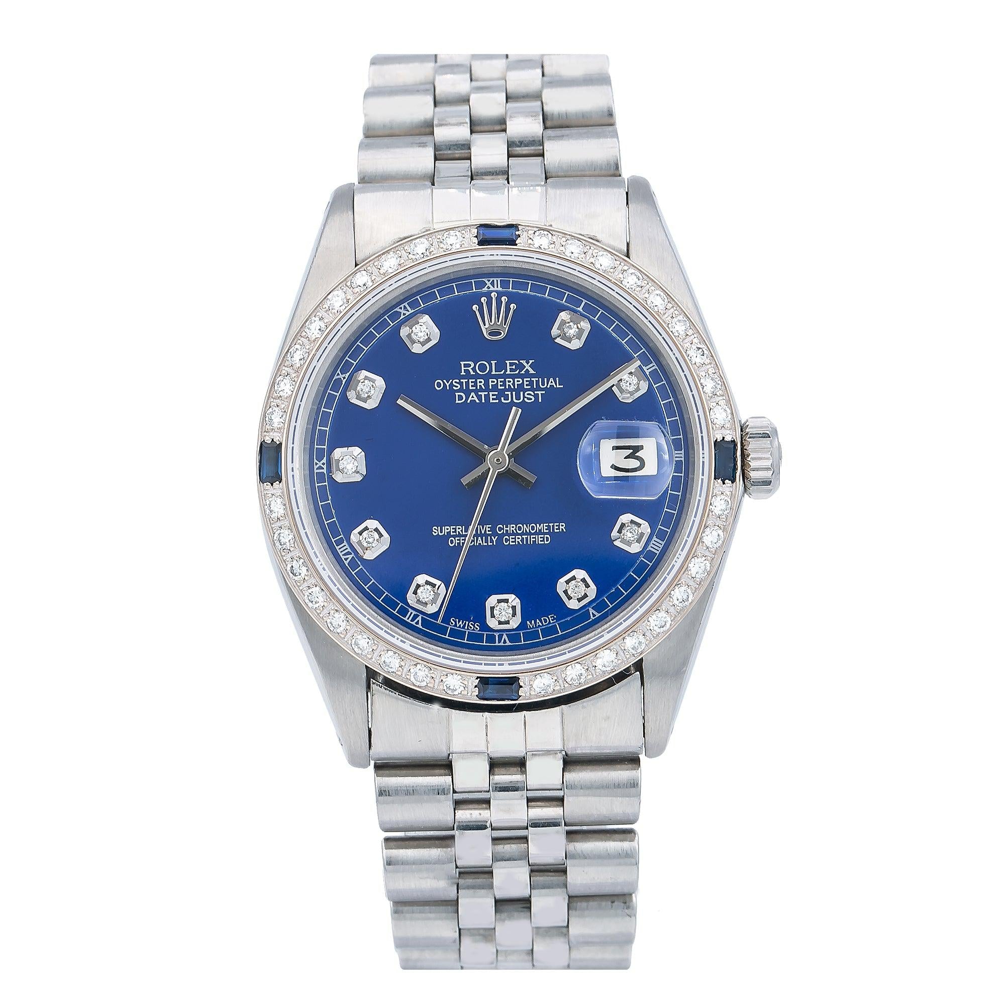 Rolex Datejust 1603 36MM Blue Custom Diamond Dial With 1.25 CT Diamonds