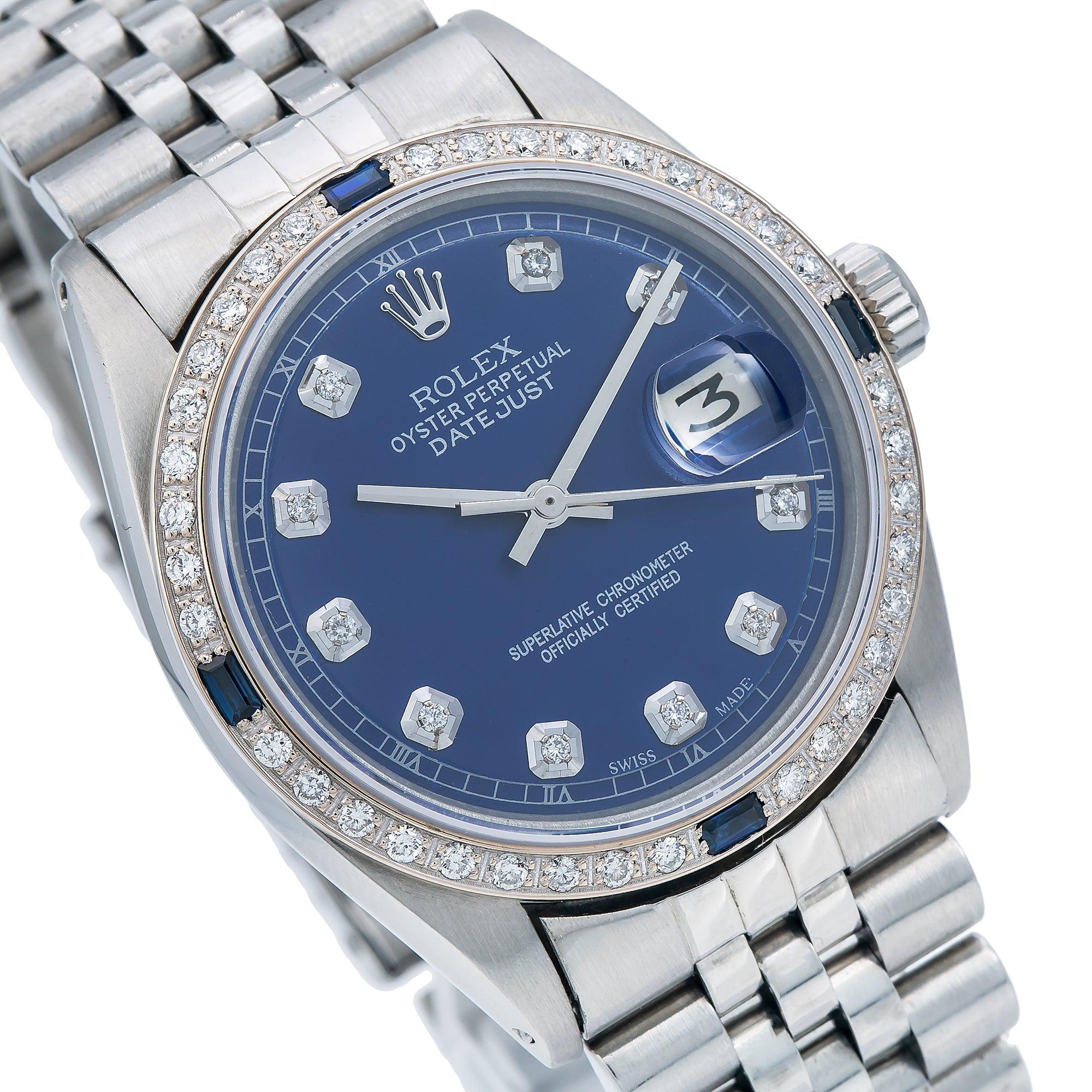 Rolex Datejust 1603 36MM Blue Custom Diamond Dial With 1.25 CT Diamonds