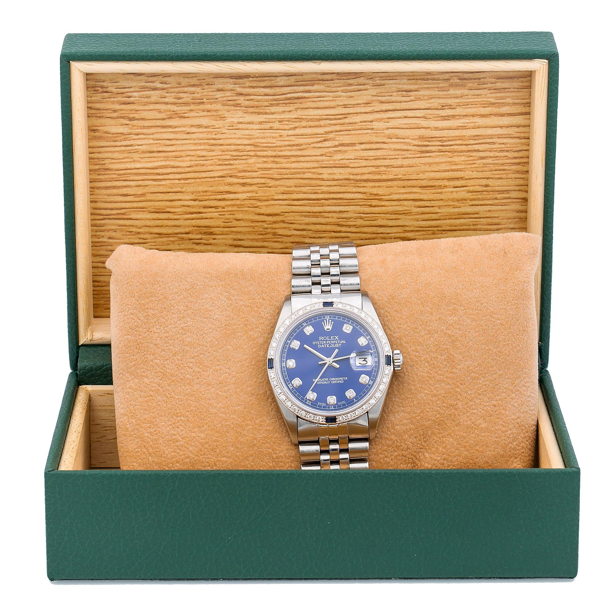 Rolex Datejust 1603 36MM Blue Custom Diamond Dial With 1.25 CT Diamonds