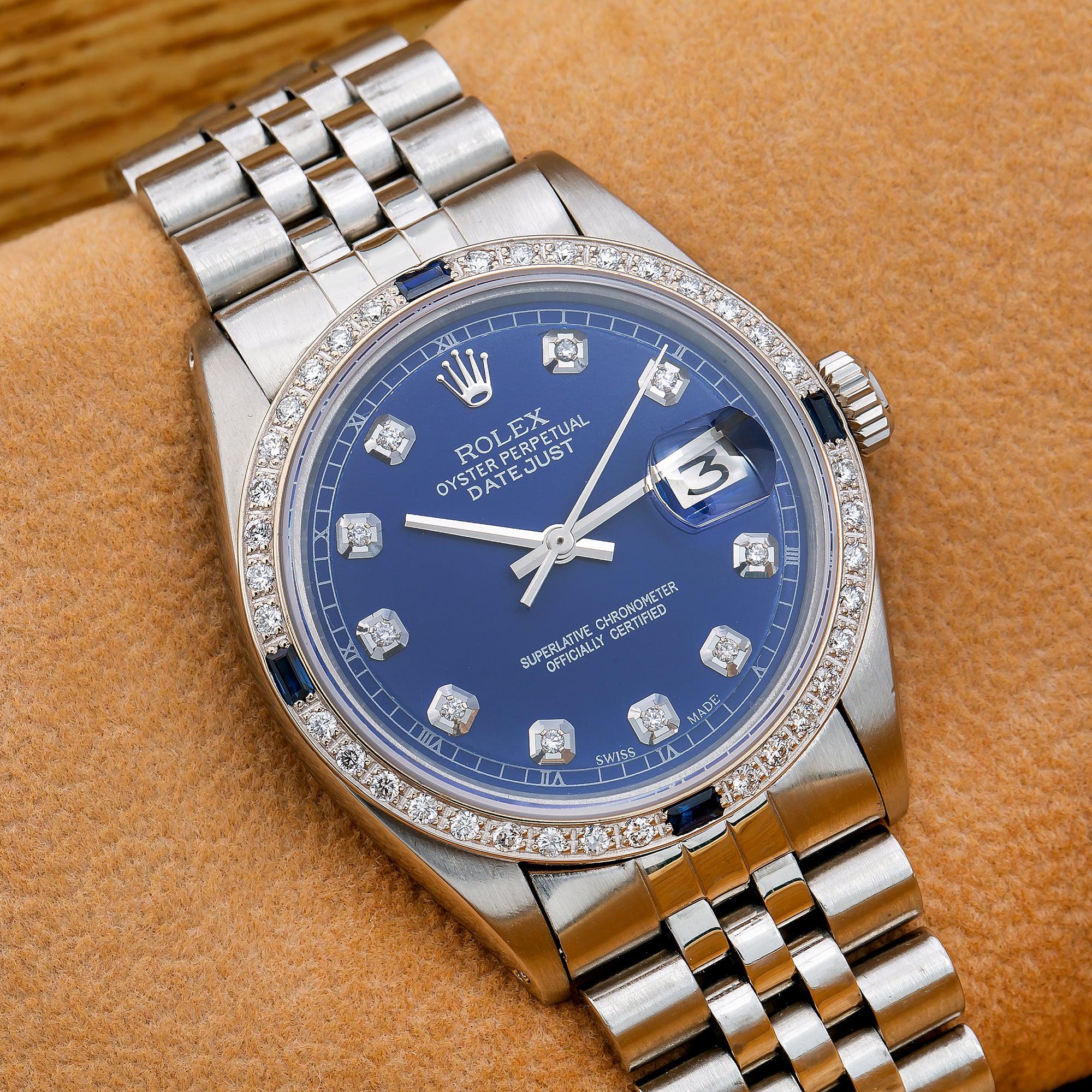 Rolex Datejust 1603 36MM Blue Custom Diamond Dial With 1.25 CT Diamonds