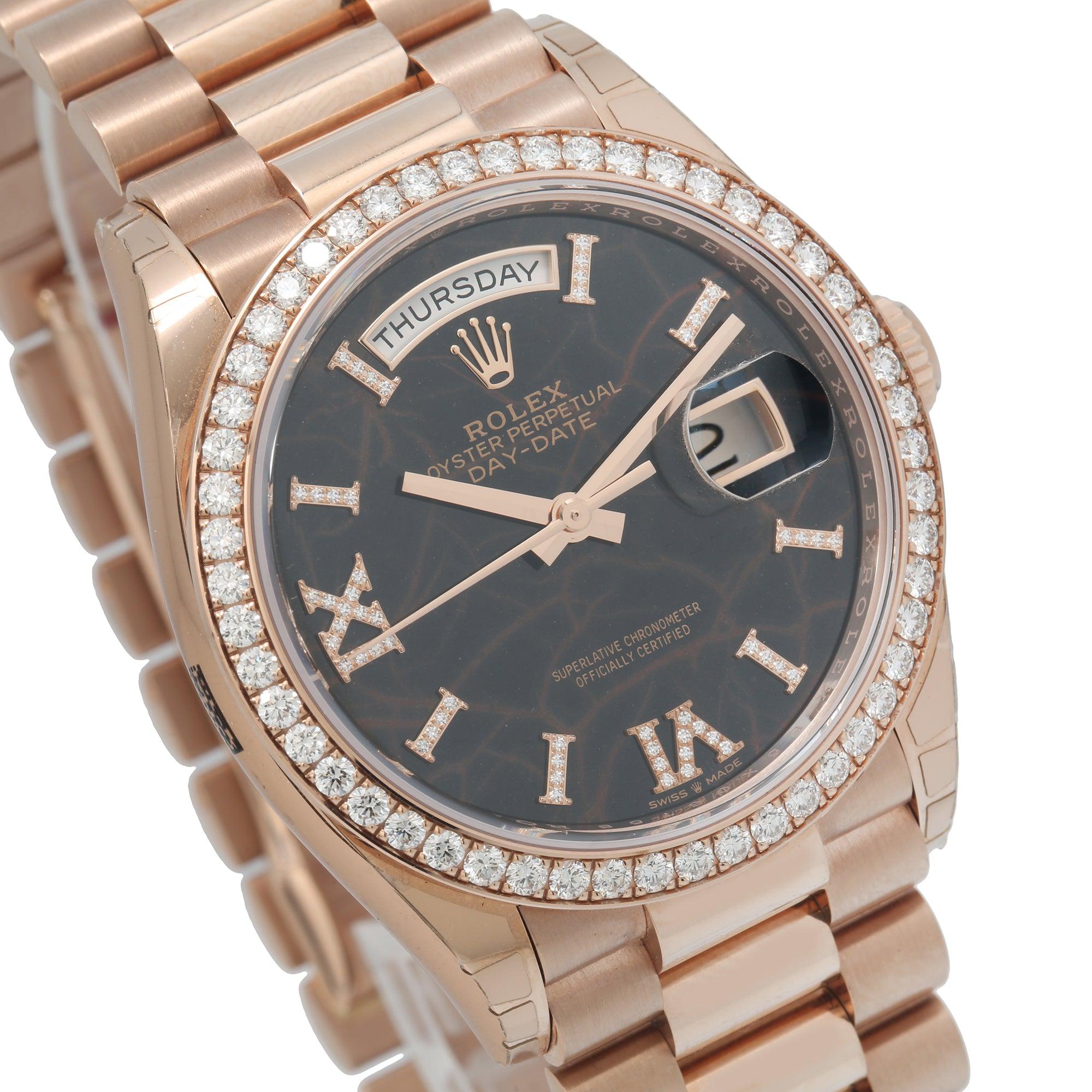 Rolex Day-Date 128345 36MM Marbled Diamond Dial With Rose Gold Diamond Bezel