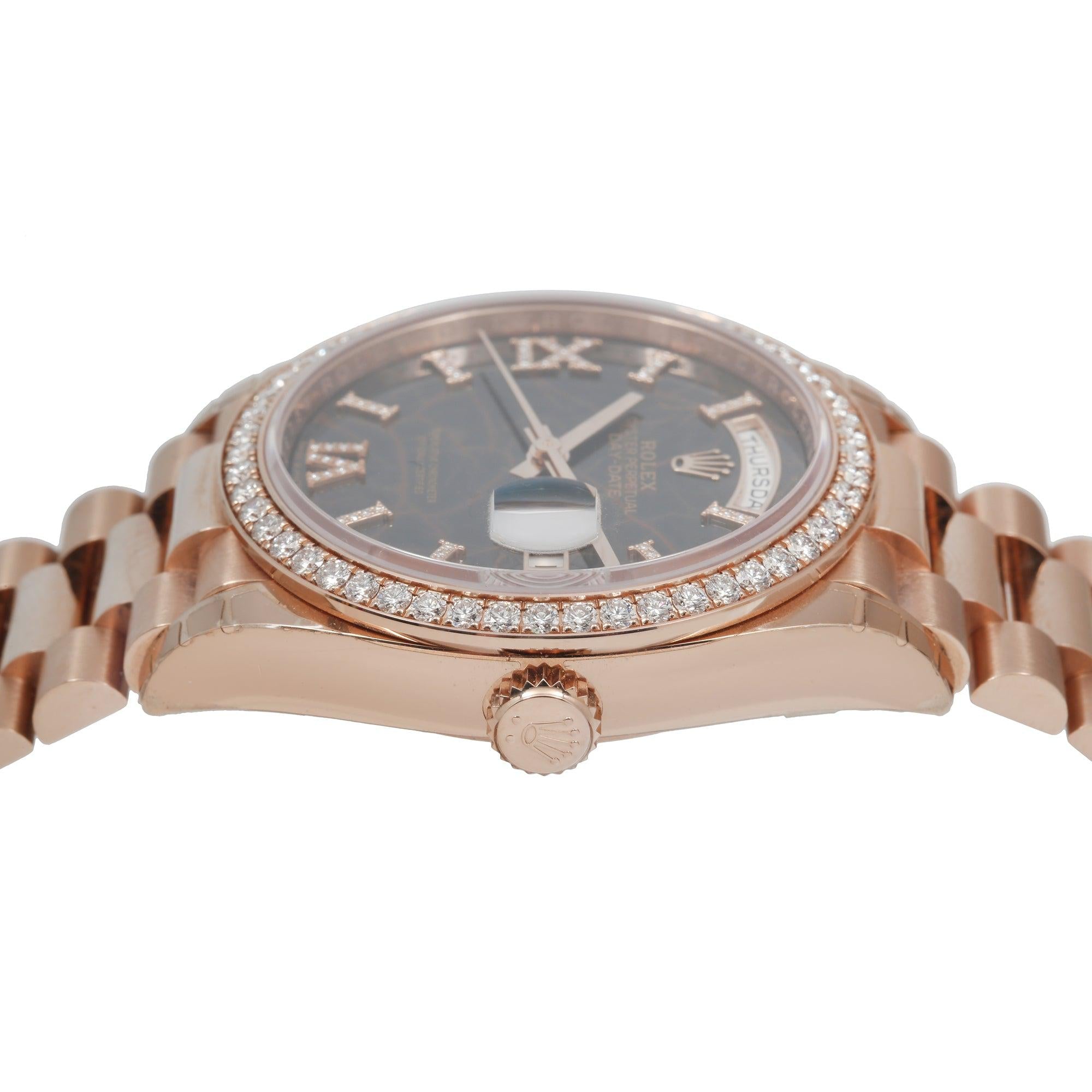 Rolex Day-Date 128345 36MM Marbled Diamond Dial With Rose Gold Diamond Bezel