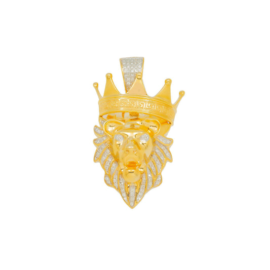10K GOLD DIAMOND LION HEAD WITH TILTED CROWN PENDANT 0.35 CT