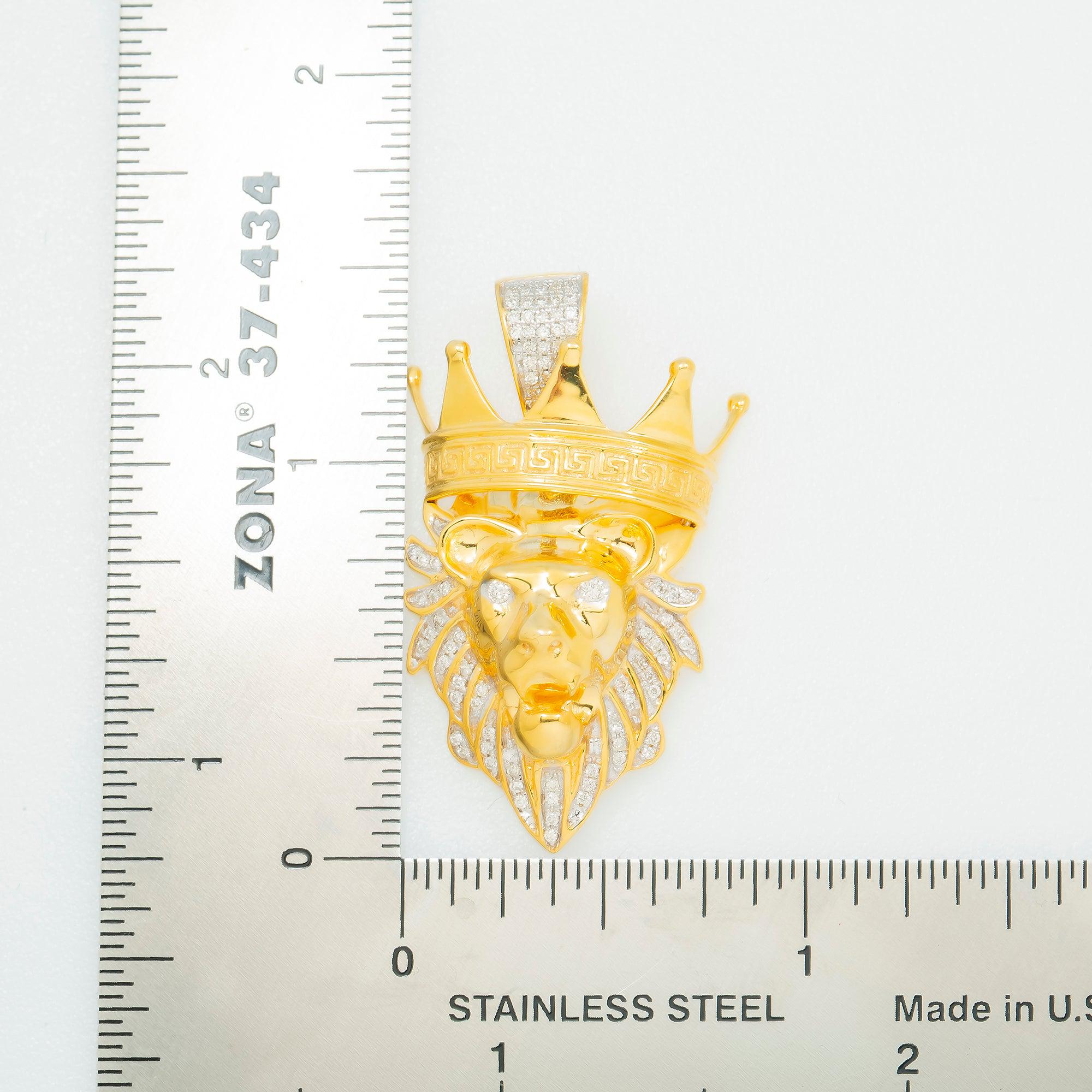 10K GOLD DIAMOND LION HEAD WITH TILTED CROWN PENDANT 0.35 CT