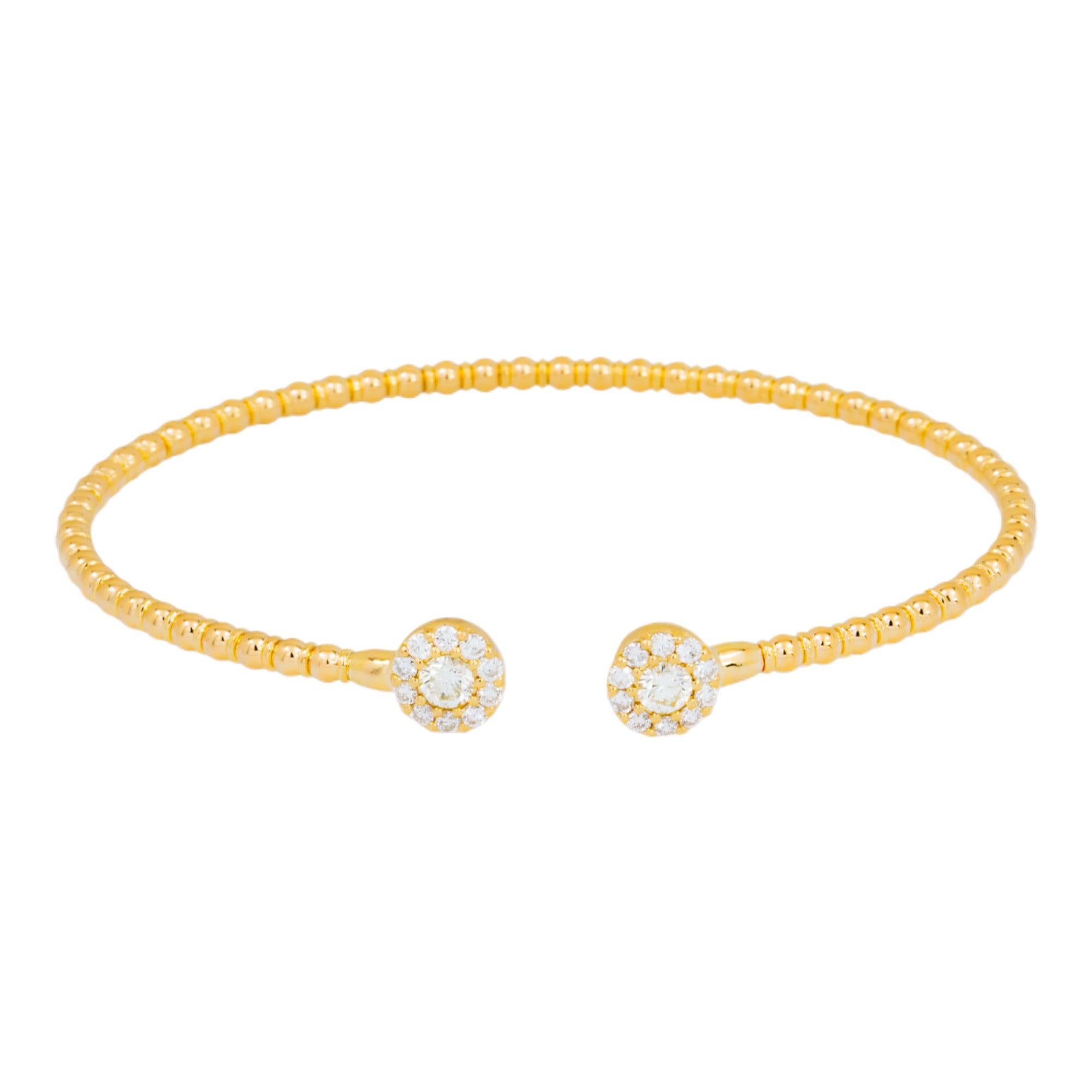 18K GOLD ROUND DIAMONDS CIRCLE SHAPE THIN BANGLE BRACELET 0.69 CT