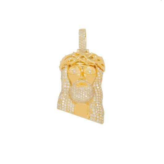 14K GOLD DIAMOND JESUS HEAD WITH CROWN OF THORNS PENDANT 1.60 CT