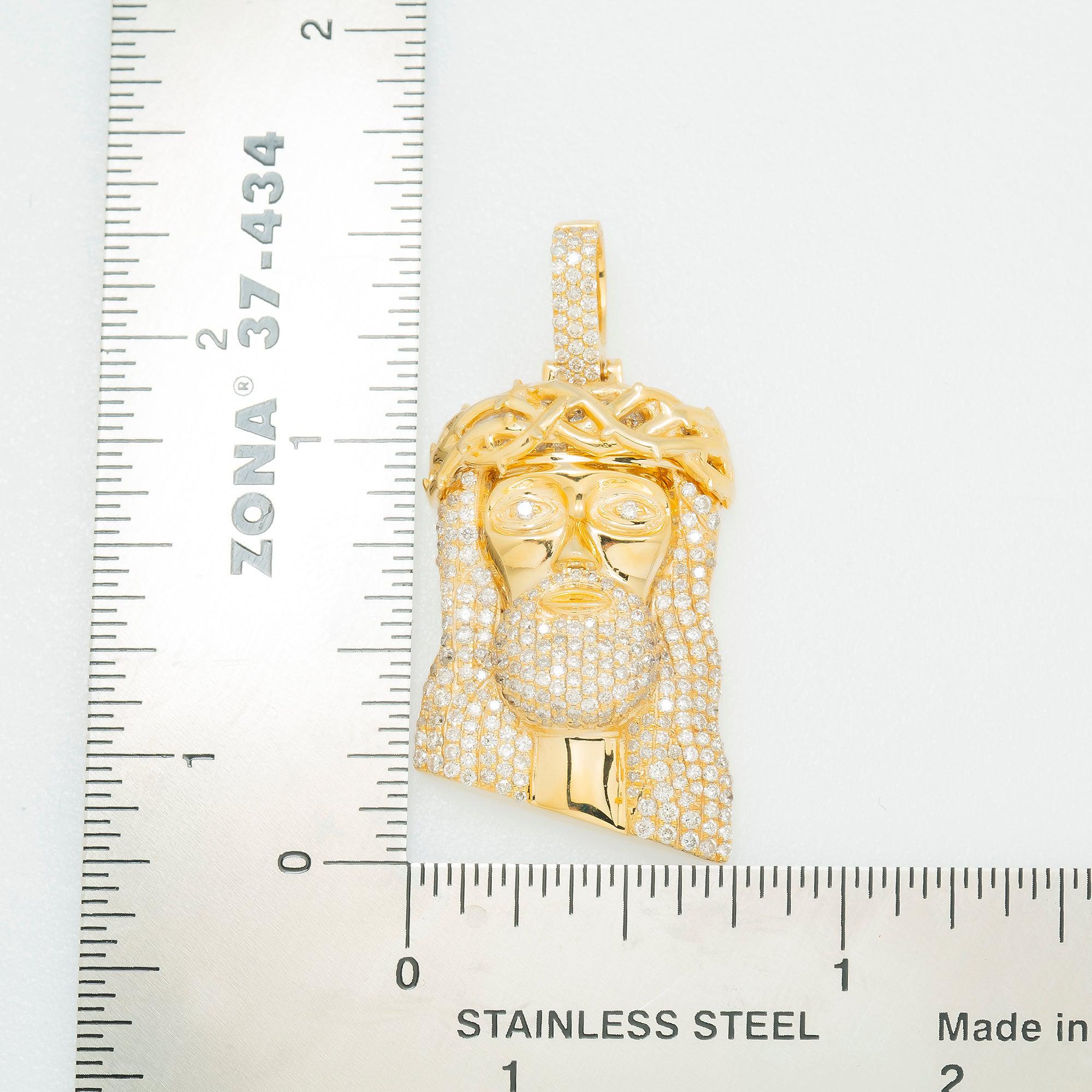14K GOLD DIAMOND JESUS HEAD WITH CROWN OF THORNS PENDANT 1.60 CT
