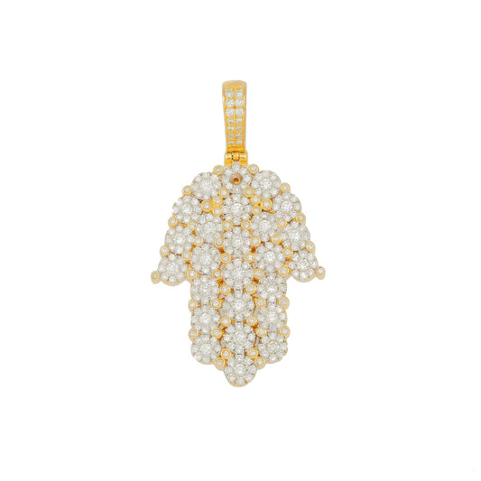 14K GOLD DIAMOND ROUND CLUSTER HAMSA PENDANT 2.10 CT