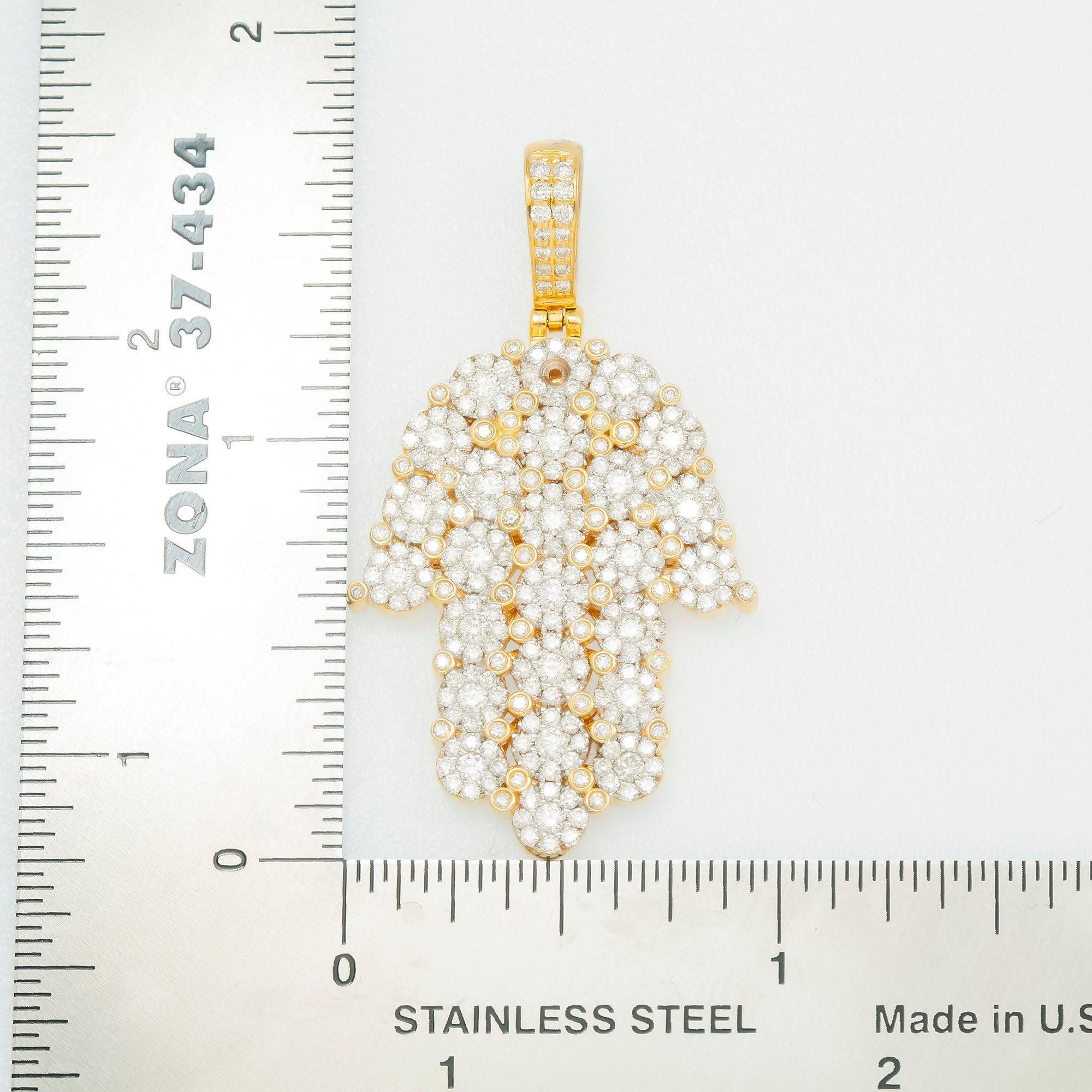 14K GOLD DIAMOND ROUND CLUSTER HAMSA PENDANT 2.10 CT
