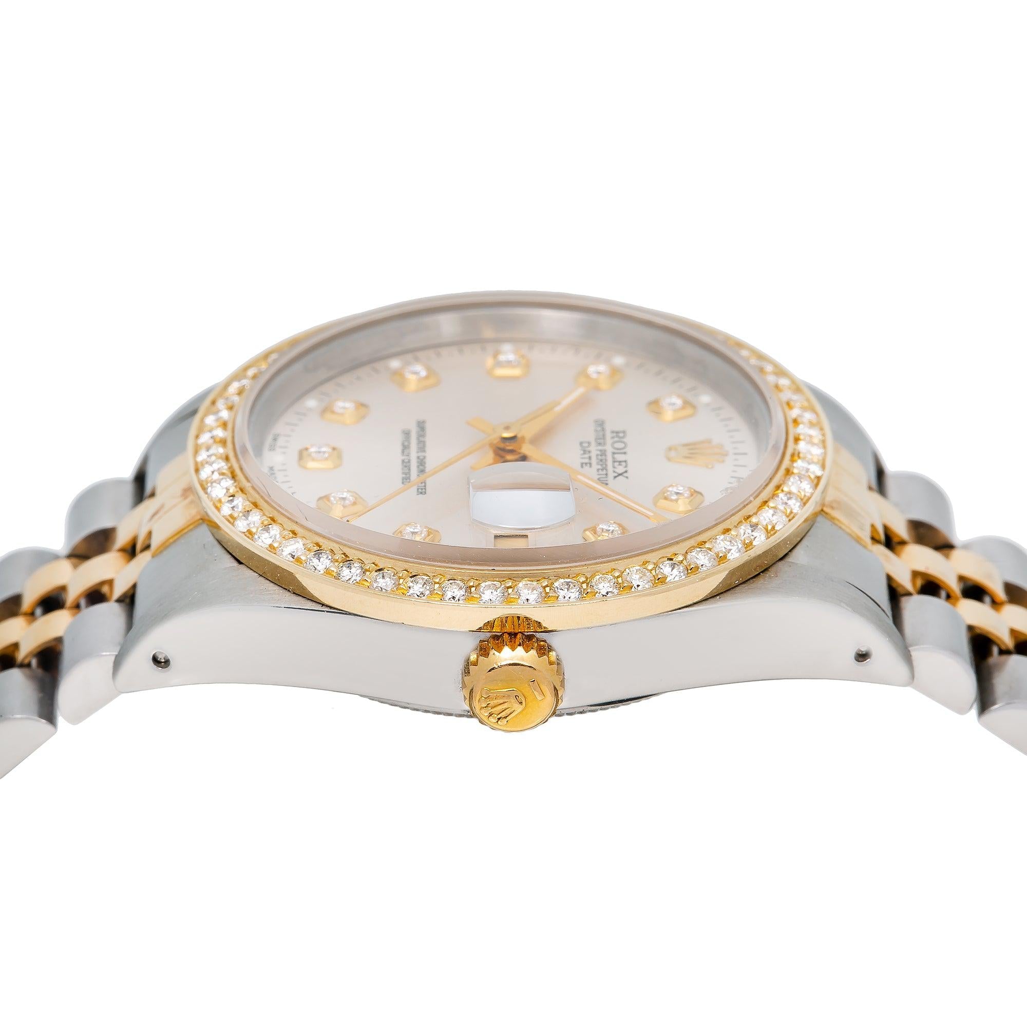 Rolex Oyster Perpetual Date 15203 34MM Silver Diamond Dial With Two Tone Jubilee Bracelet