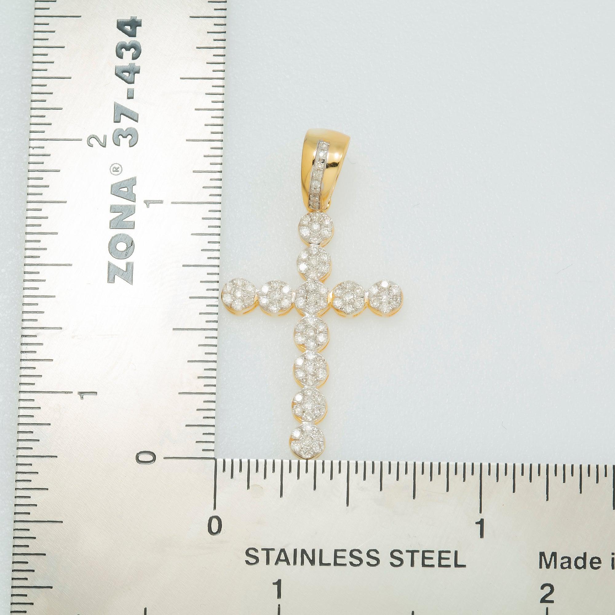 14K GOLD ROUND DIAMOND CLUSTER CROSS PENDANT 0.50 CT