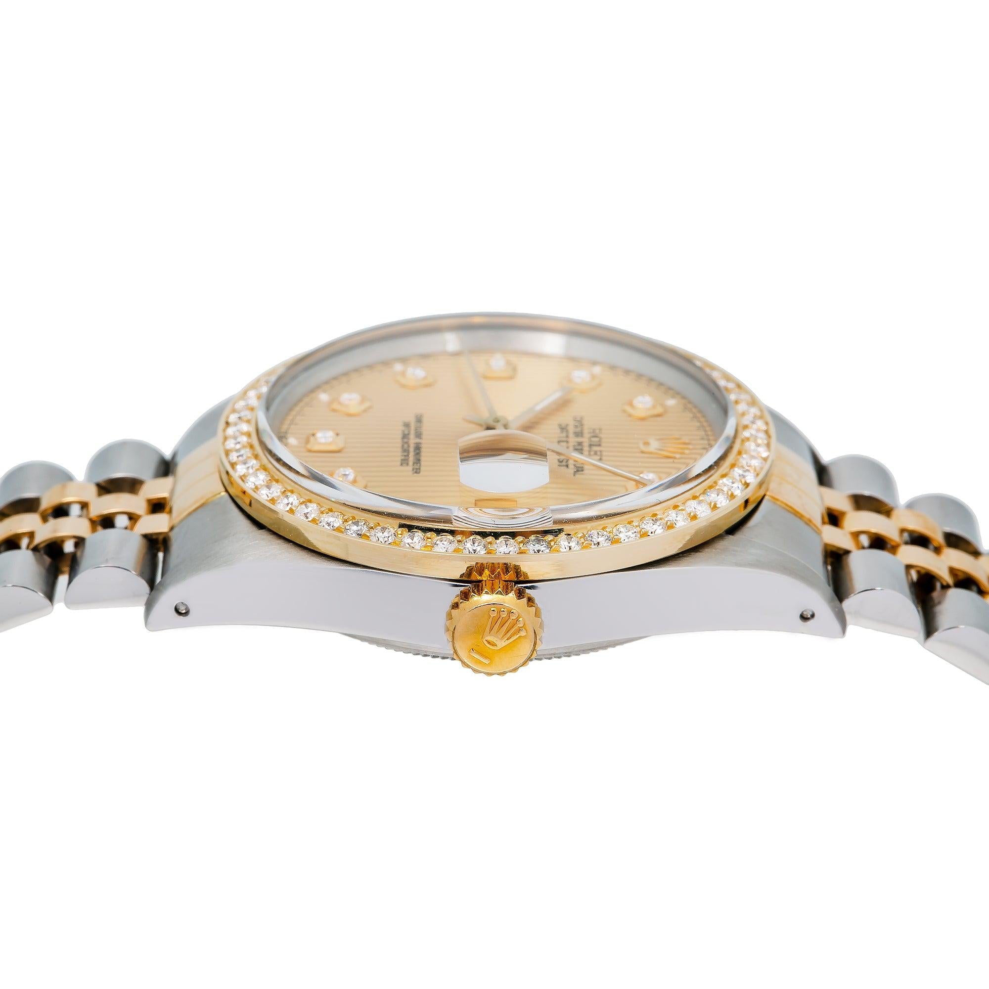 Rolex Datejust 16013 36MM Champagne Diamond Dial With Two Tone Jubilee Bracelet