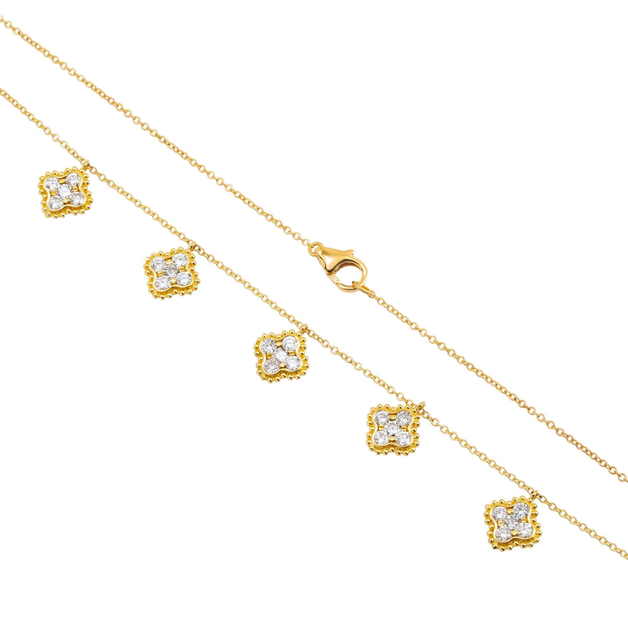 18K GOLD ROUND DIAMOND CLOVER SHAPE NECKLACE 0.95 CT