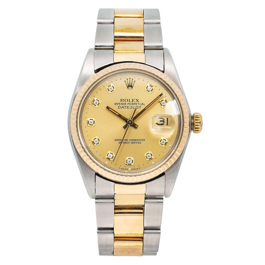 Rolex Datejust 16013 36MM Champagne Diamond Dial With Two Tone Oyster Bracelet