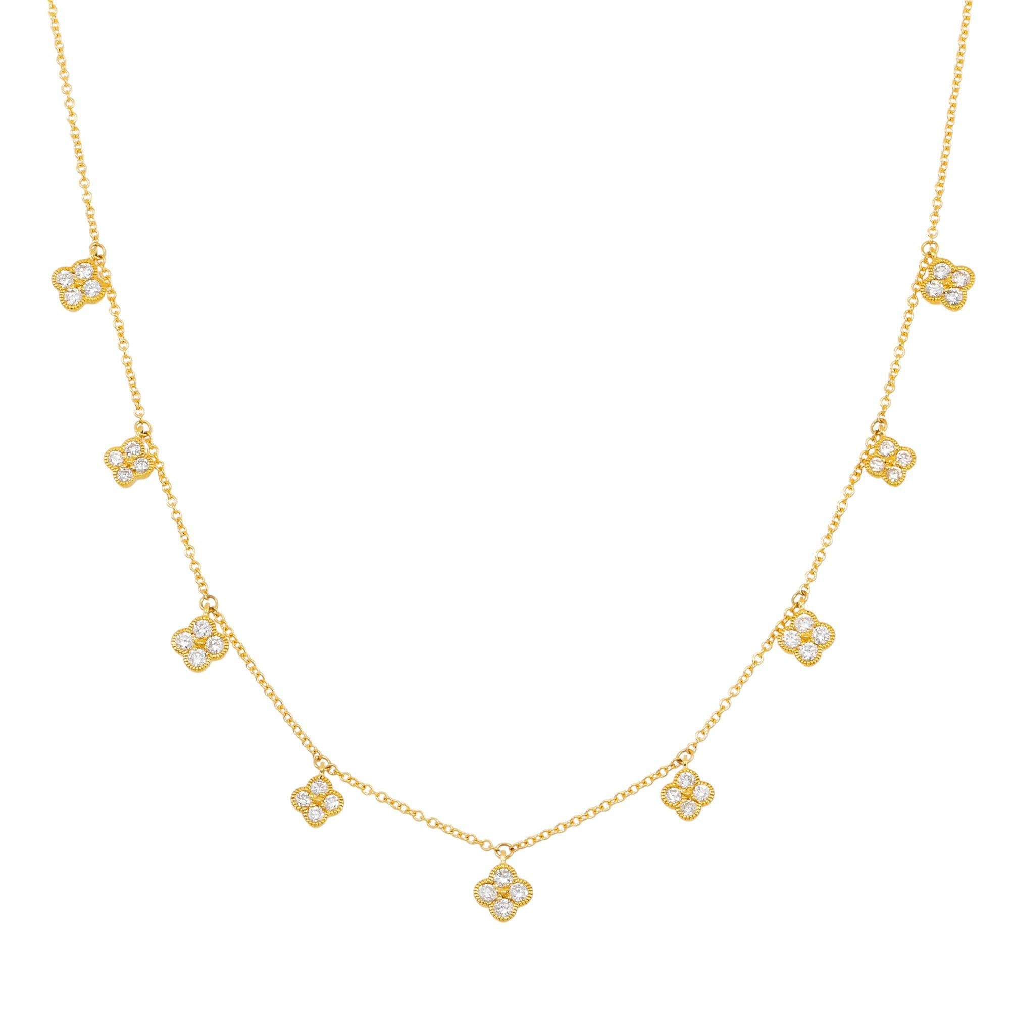 18K GOLD ROUND DIAMOND CLOVER SHAPE NECKLACE 0.65 CT