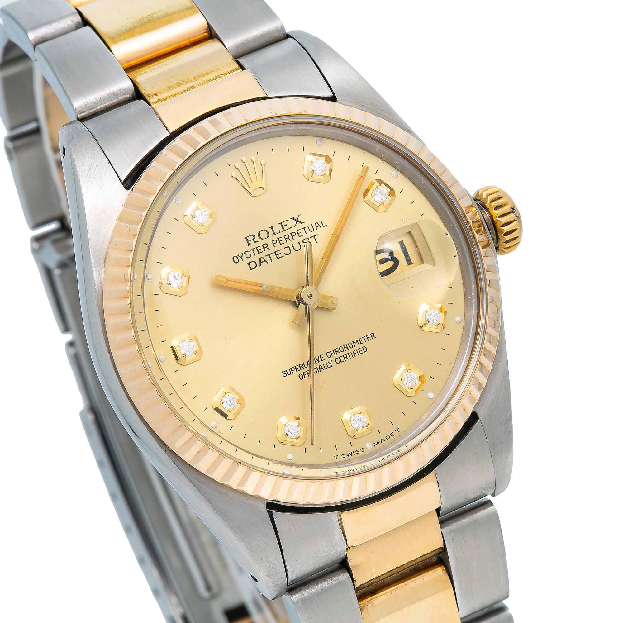 Rolex Datejust 16013 36MM Champagne Diamond Dial With Two Tone Oyster Bracelet