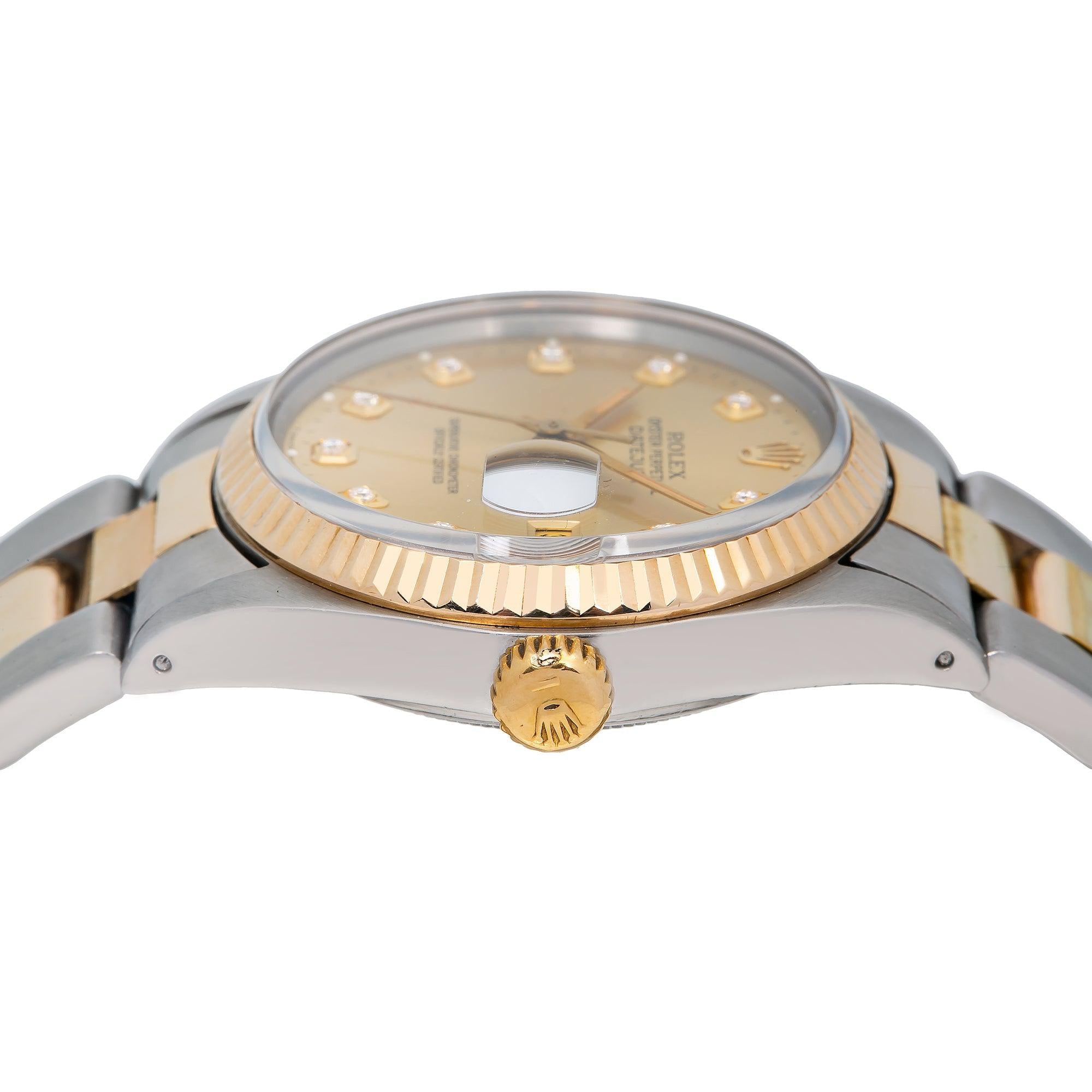 Rolex Datejust 16013 36MM Champagne Diamond Dial With Two Tone Oyster Bracelet