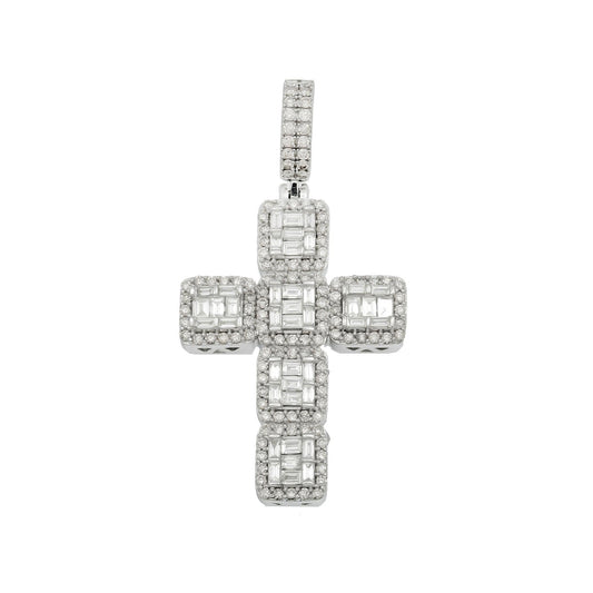 14K GOLD BAGUETTE DIAMOND SQUARE CLUSTER CROSS PENDANT 2.65 CT