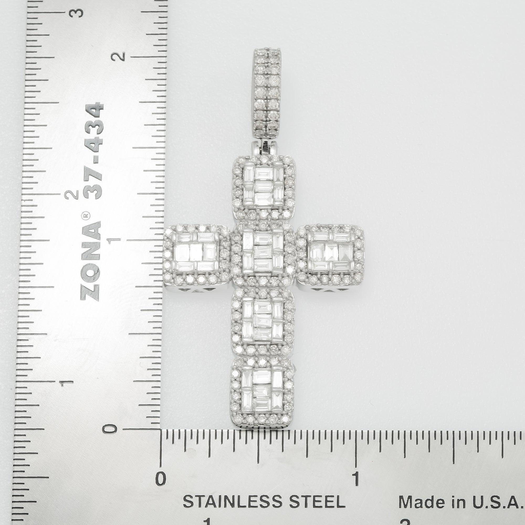 14K GOLD BAGUETTE DIAMOND SQUARE CLUSTER CROSS PENDANT 2.65 CT