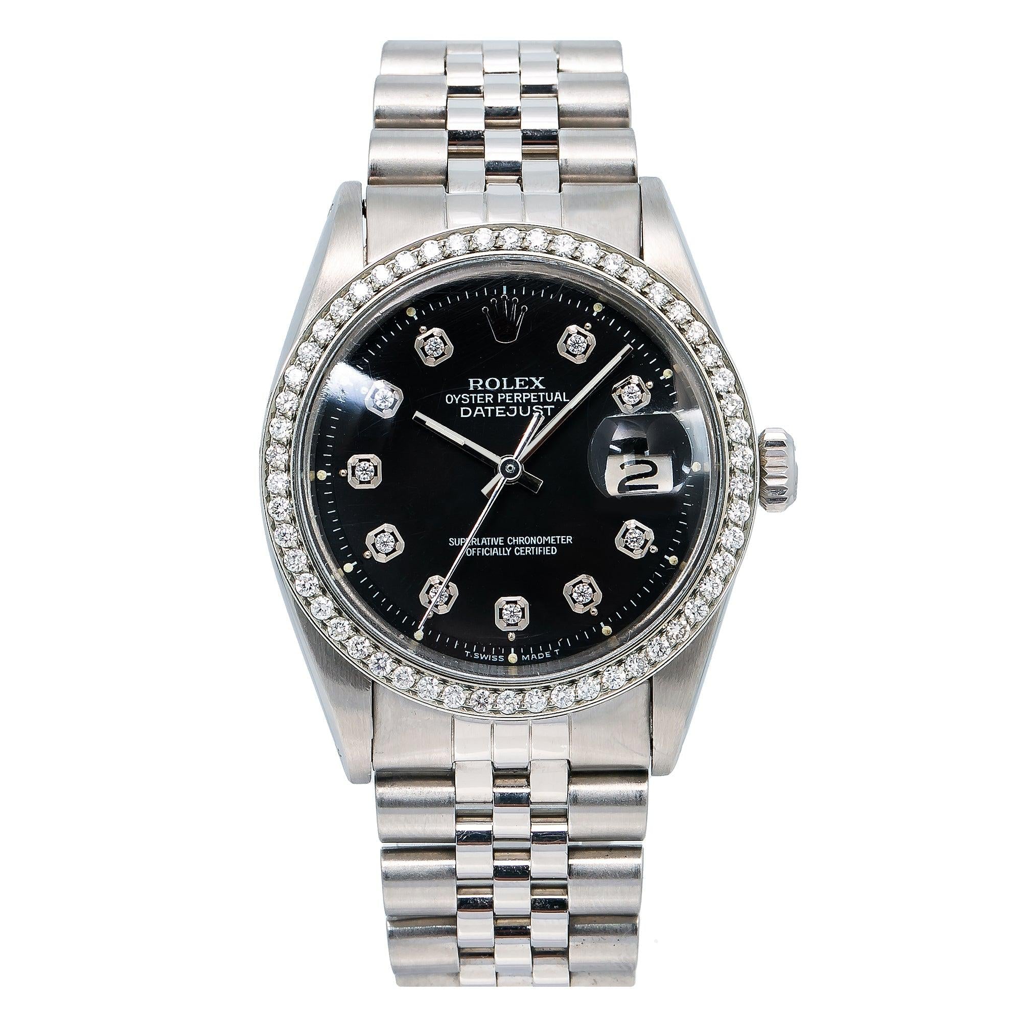 Rolex Datejust 1603 36MM Black Diamond Dial With Stainless Steel Jubilee Bracelet
