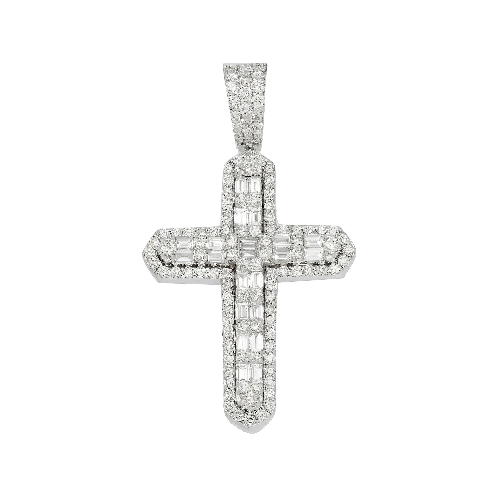 14K GOLD BAGUETTE DIAMOND 3D CROSS PENDANT 3.20 CT